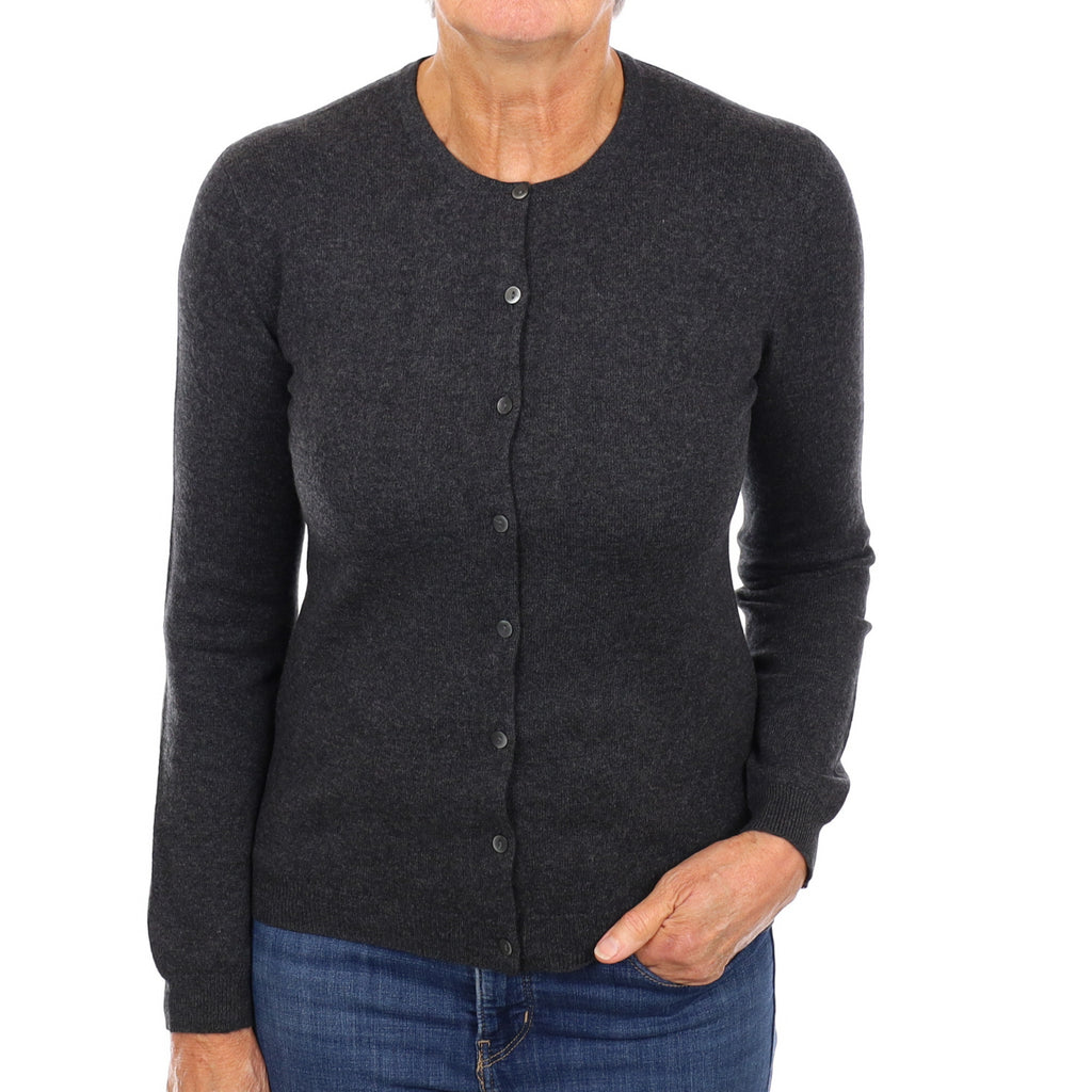 Charcoal Grey Cashmere Crew Neck Cardigan Medium