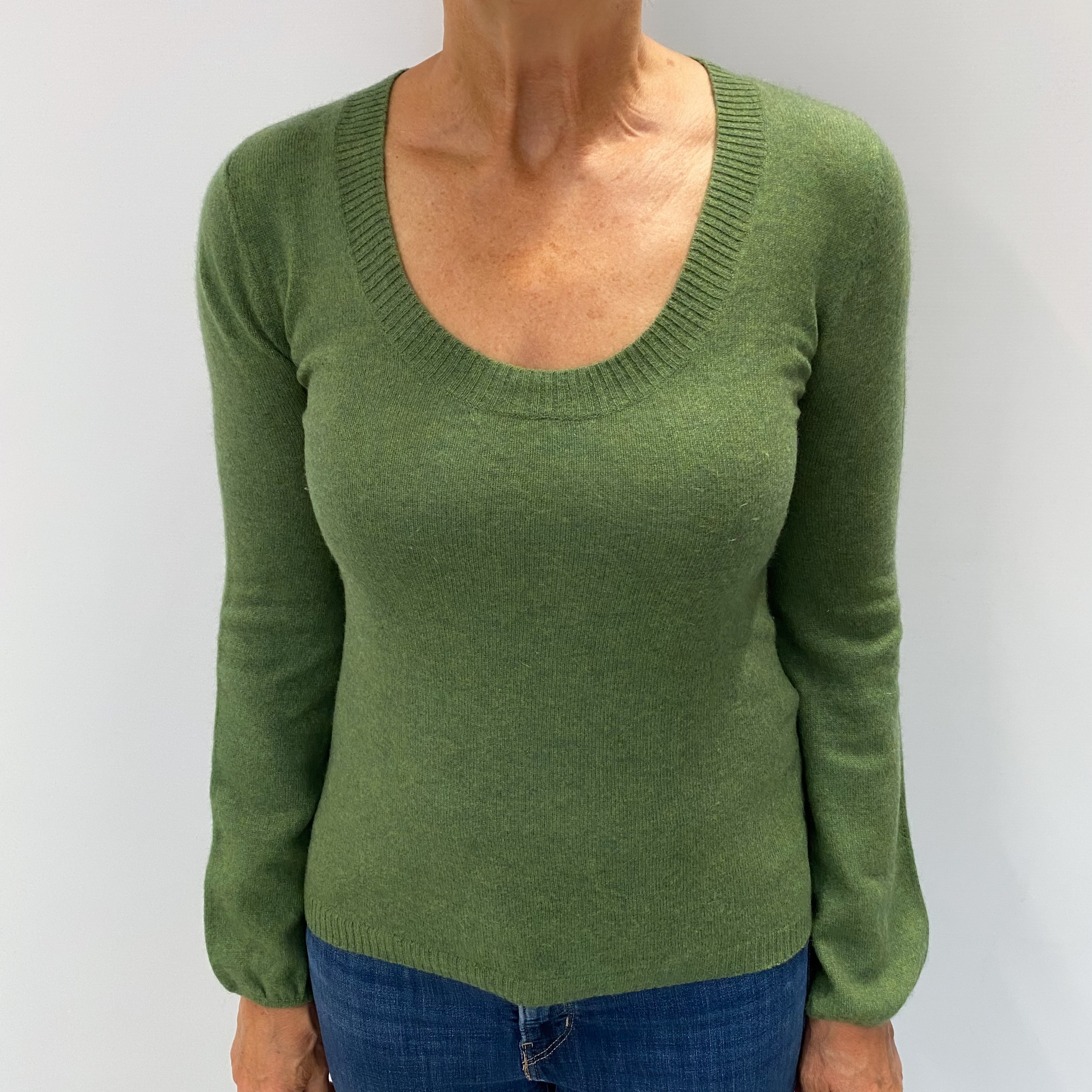 Moss Green Cashmere Scoop Neck Jumper Medium