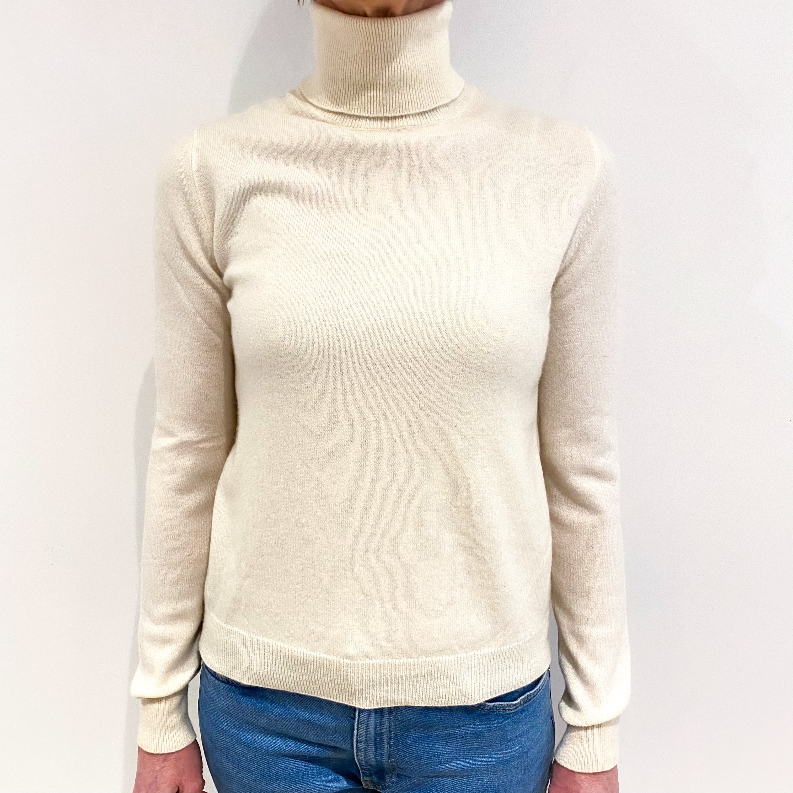 Vanilla Cream Cashmere Polo Neck Jumper Small