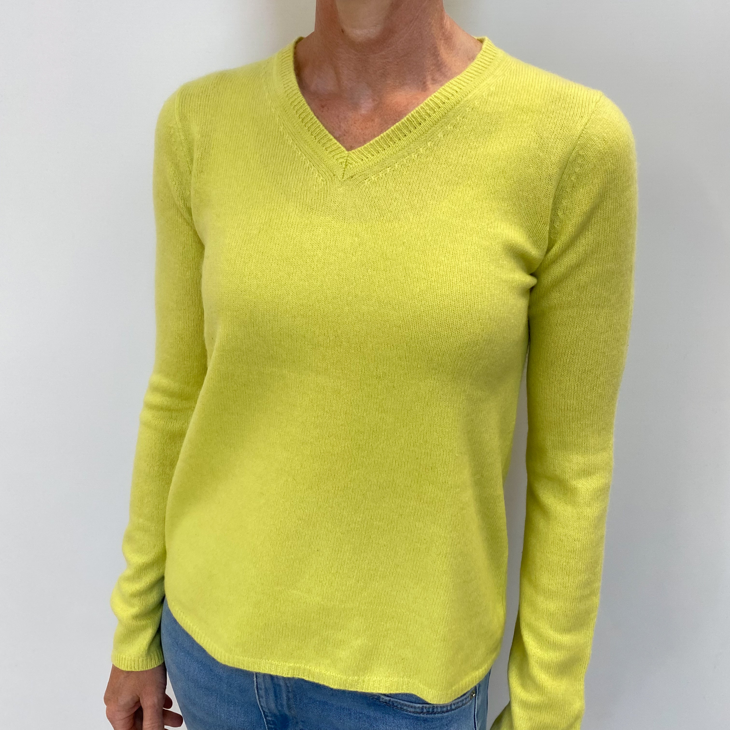 Chartreuse Yellow Cashmere V Neck Jumper Small