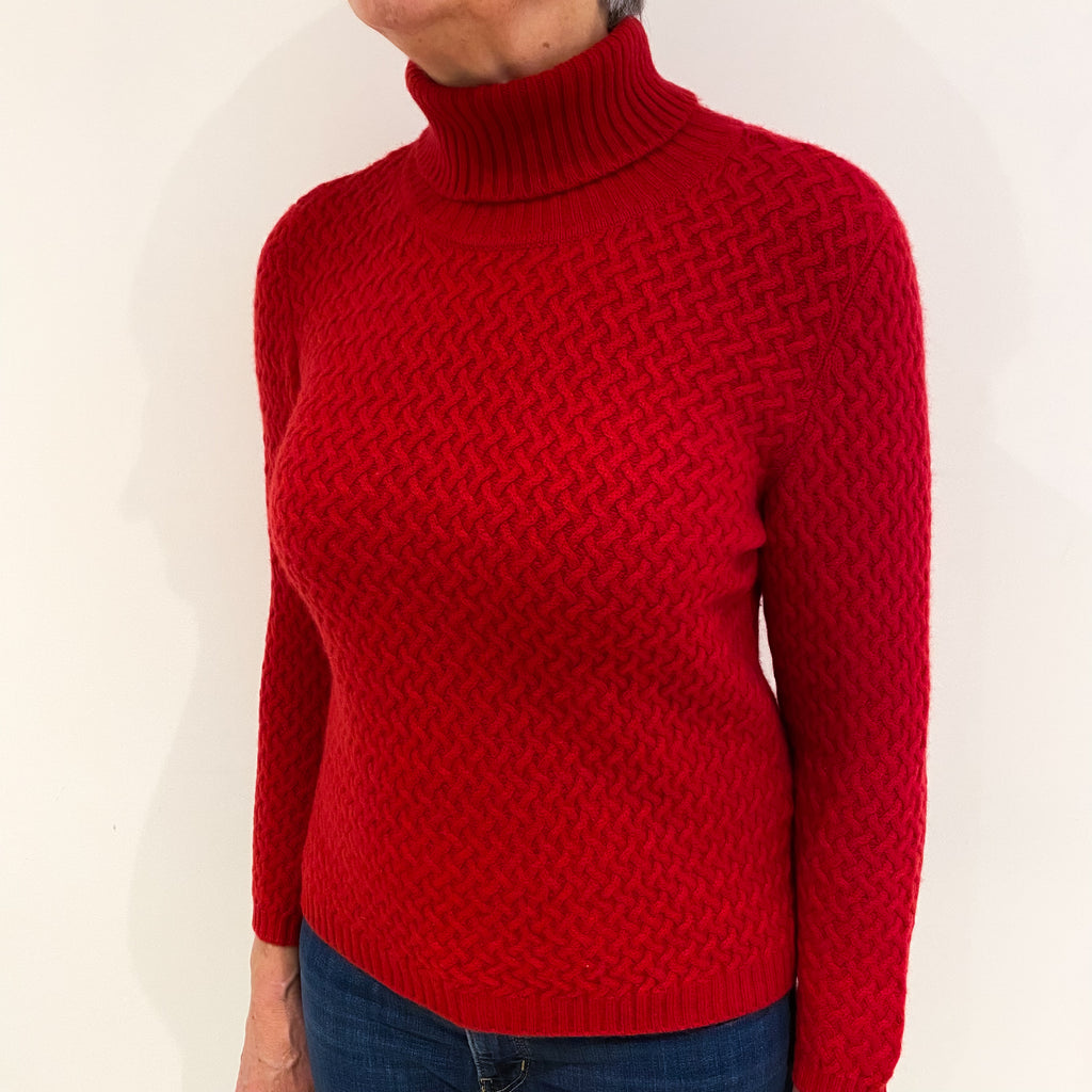 Post Box Red Cashmere Polo Neck Jumper Medium