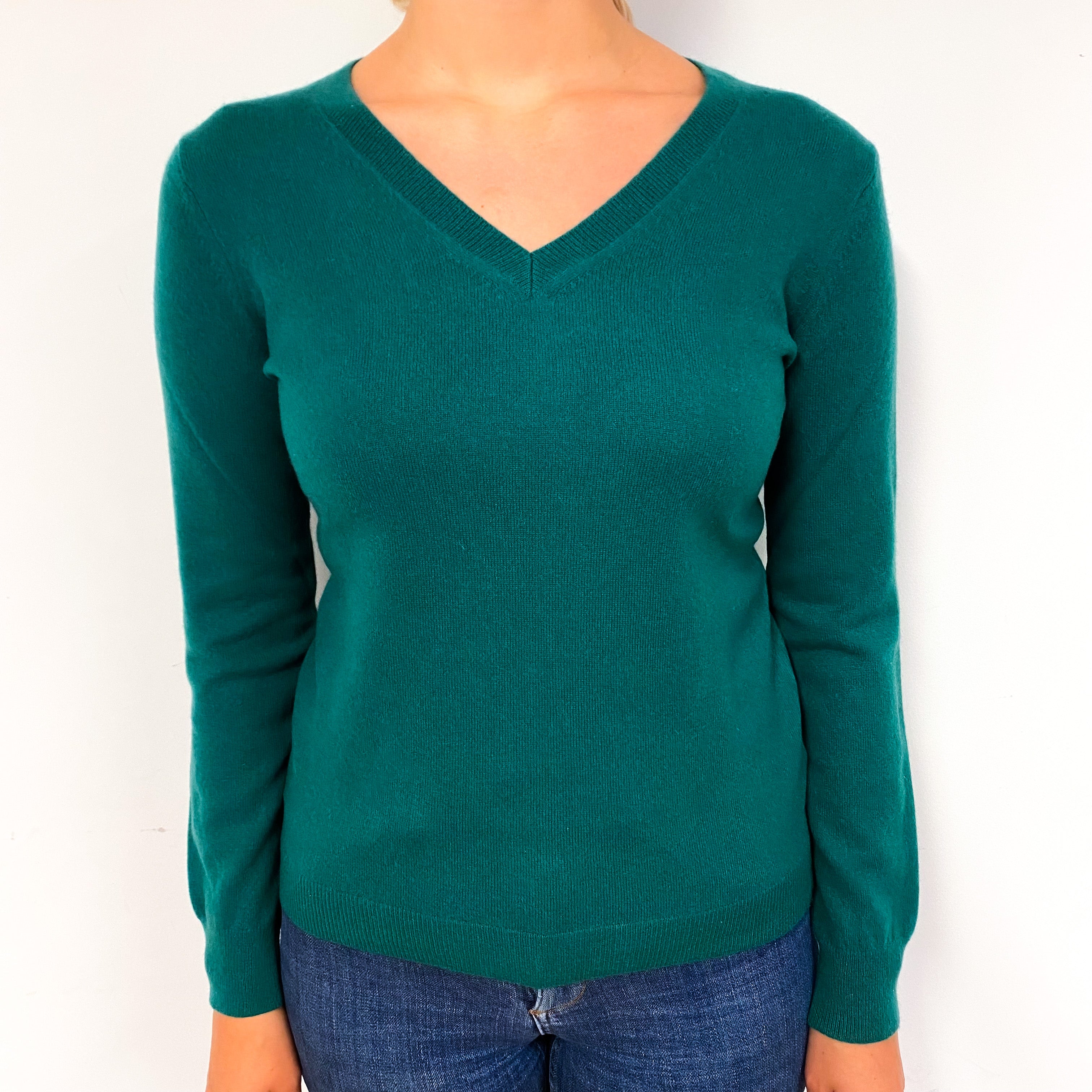 Jade Green Cashmere V-Neck Jumper Small