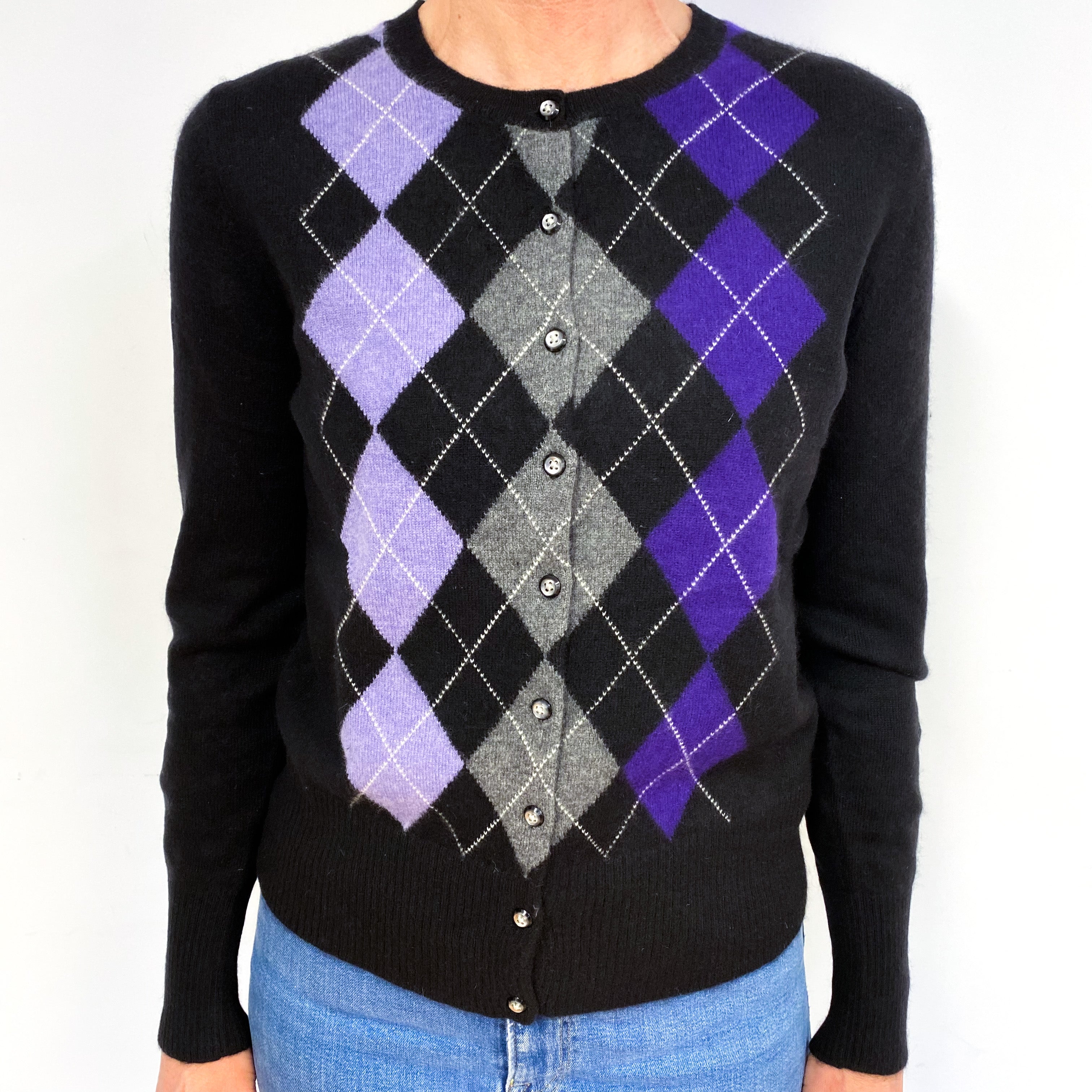 Black, Pansy Purple, Lilac And Slate Grey Cashmere Cardigan Medium