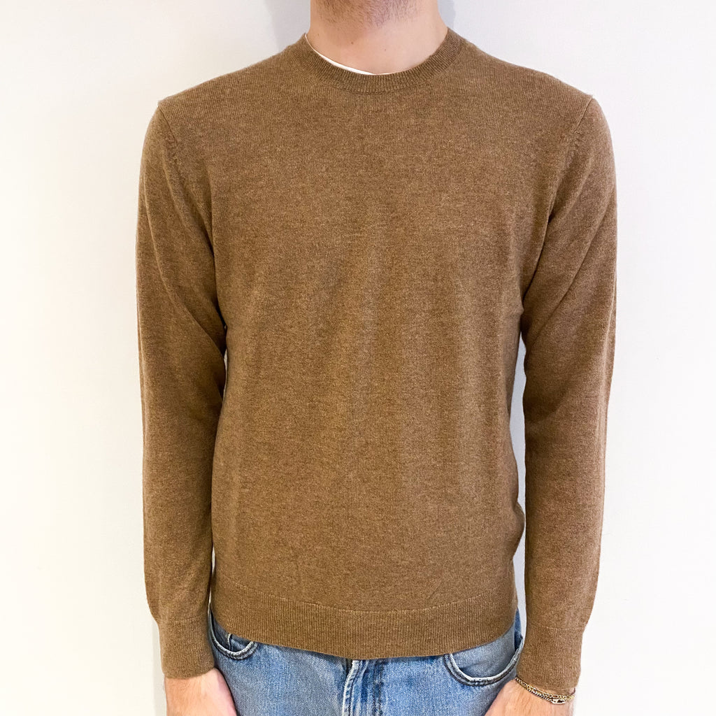 Men's Butterscotch Brown Cashmere Crew Neck Jumper Large