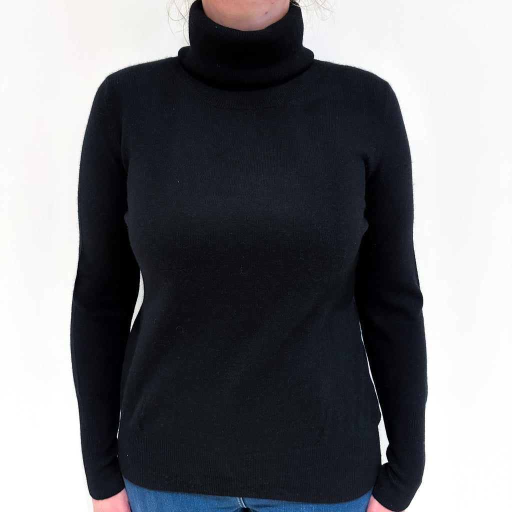 Jaeger Black Cashmere Polo Neck Jumper Large
