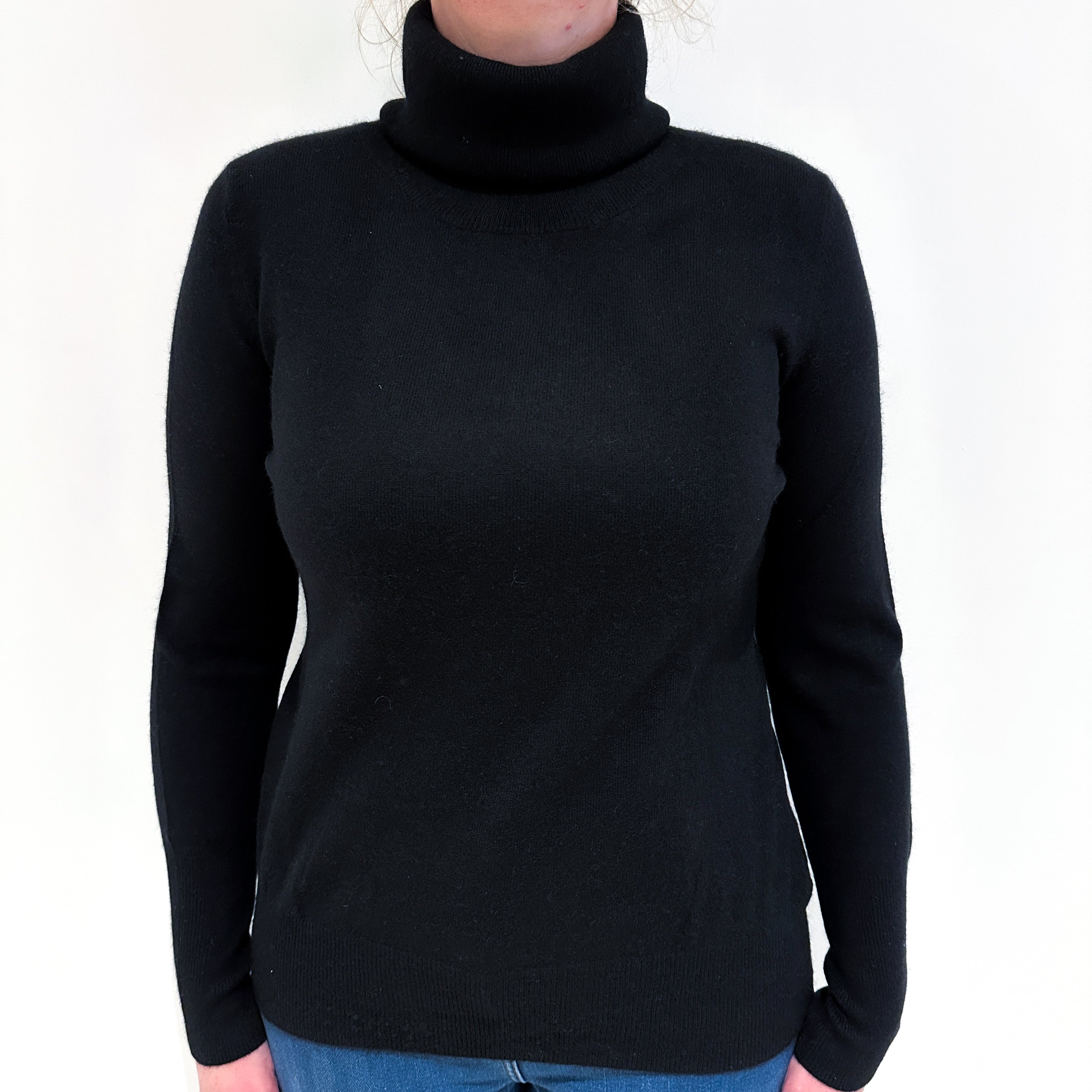 Jaeger Black Cashmere Polo Neck Jumper Large