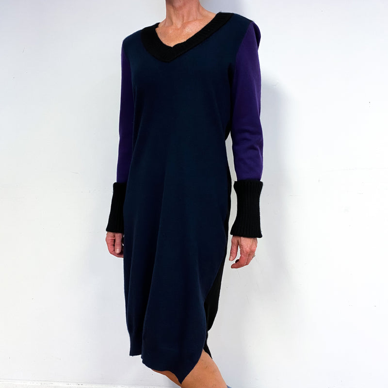 Navy Blue Designer Cashmere V-Neck Jumper Dress Medium