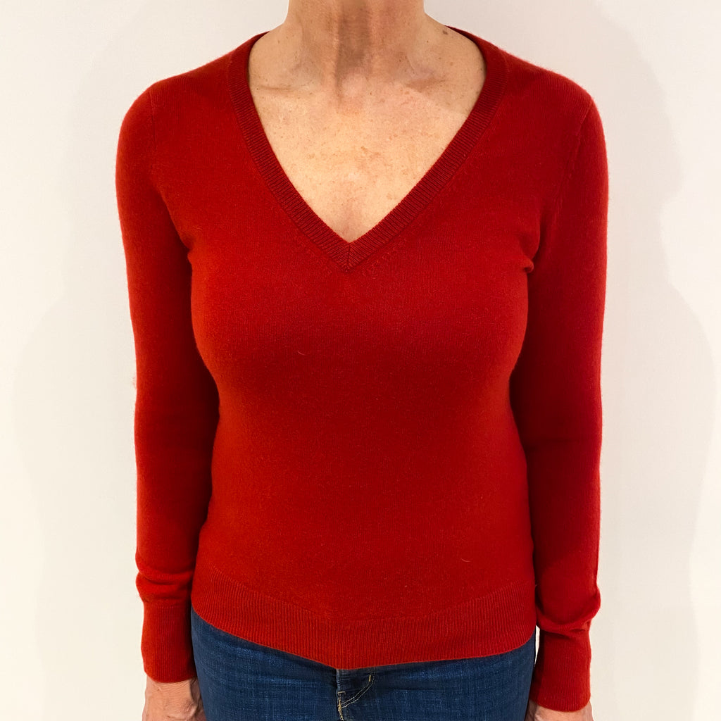 Scarlet Red Cashmere V Neck Jumper Medium