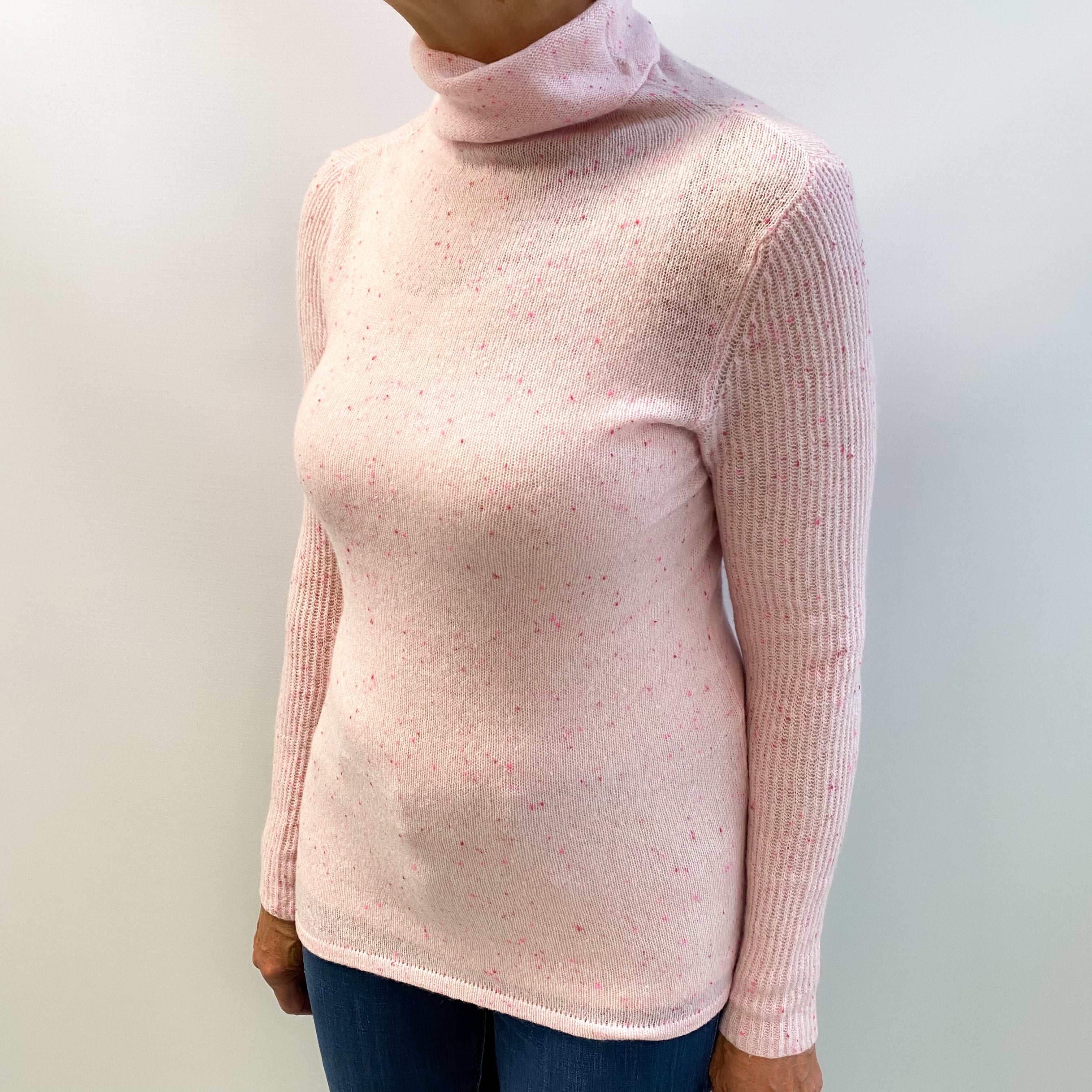 Blush Pink Fleck Cashmere Funnel Neck Jumper Medium