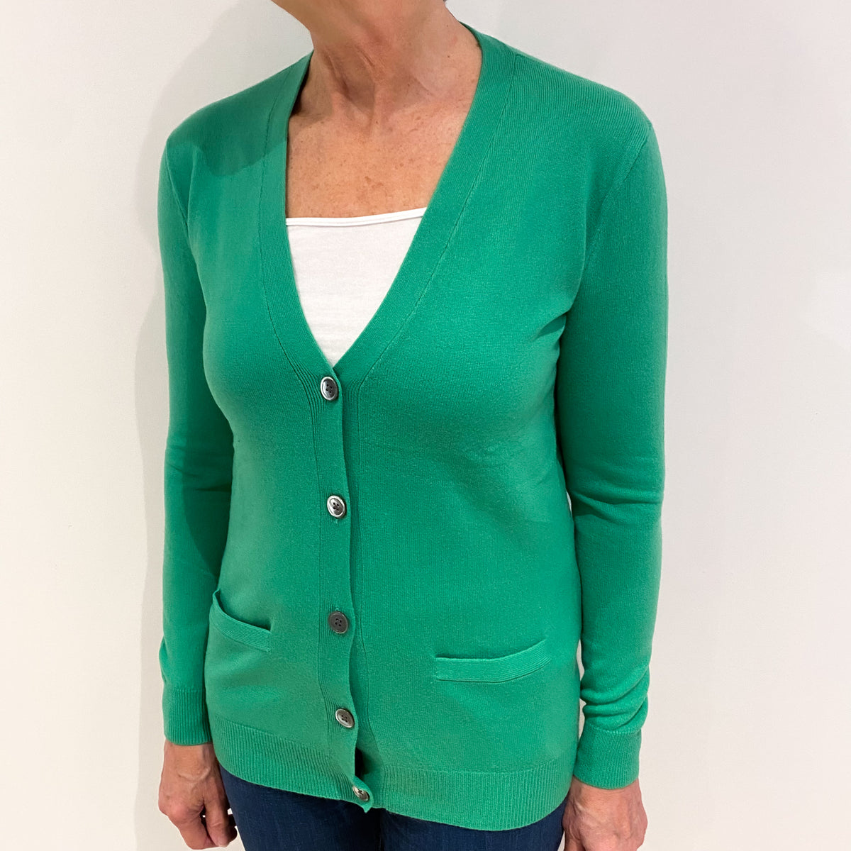 Ralph Lauren Jade Green Cashmere V Neck Cardigan Medium