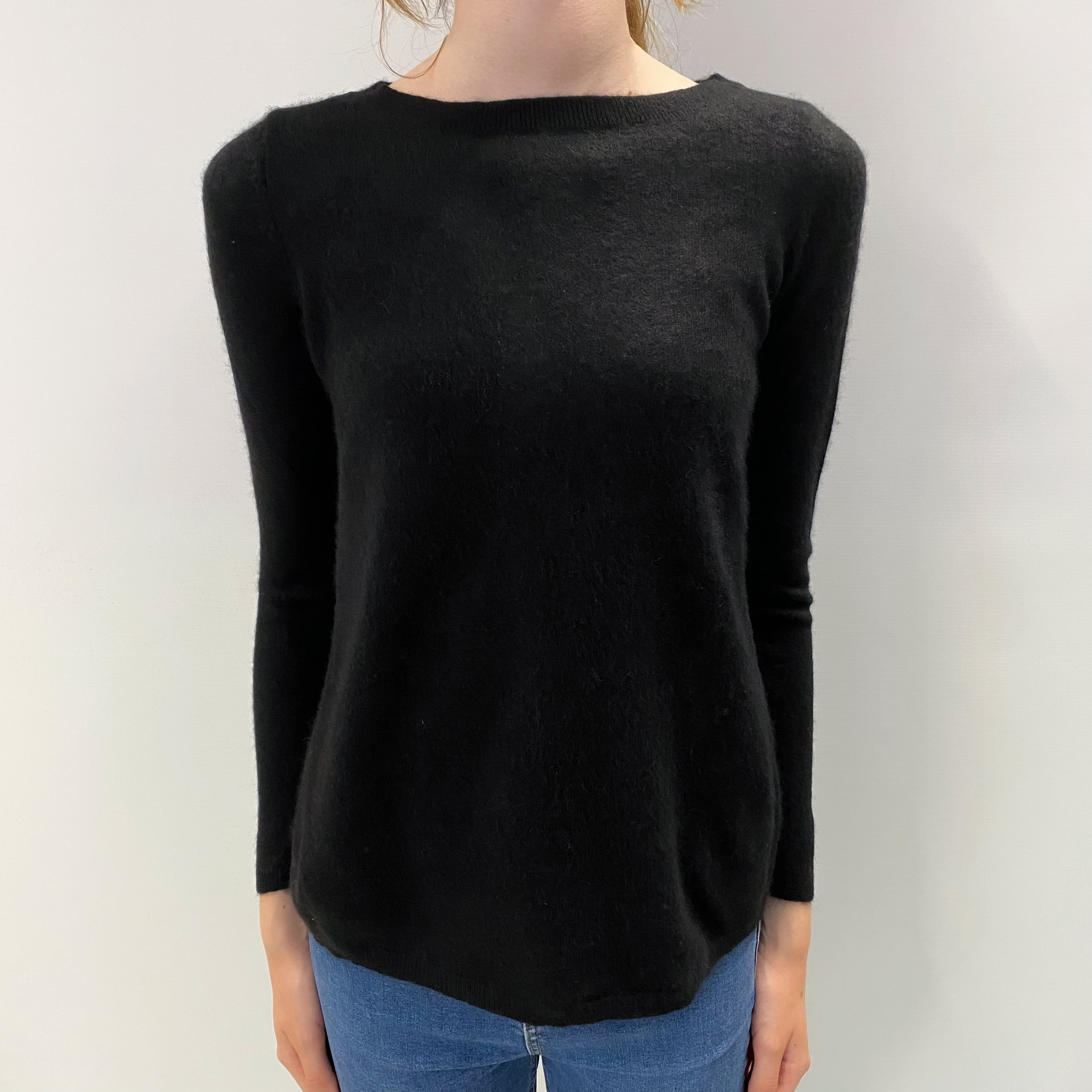 Black With Silk back Cashmere Crew Neck Jumper Extra Small