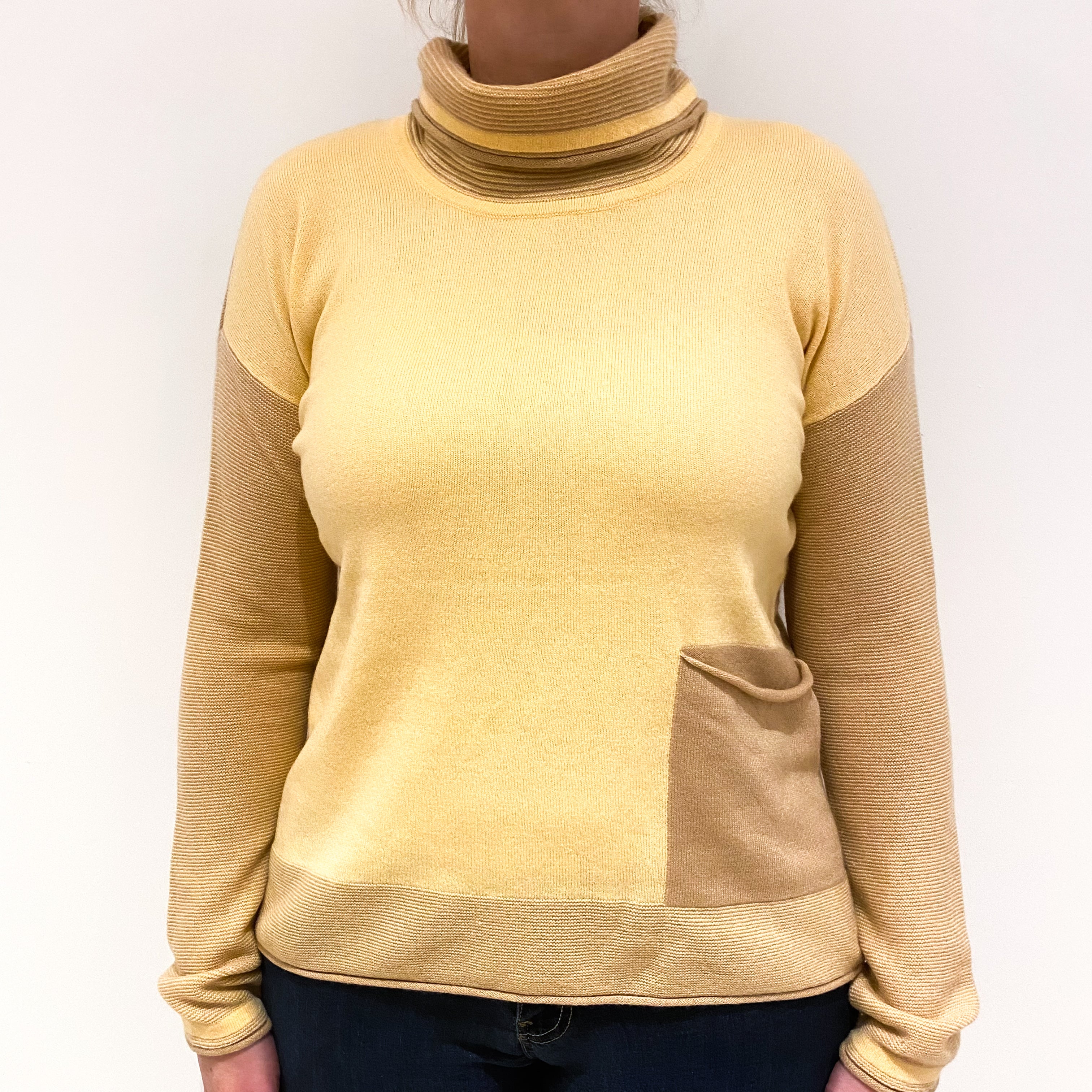 Sand Beige Cashmere Boxy Cowl Neck Large