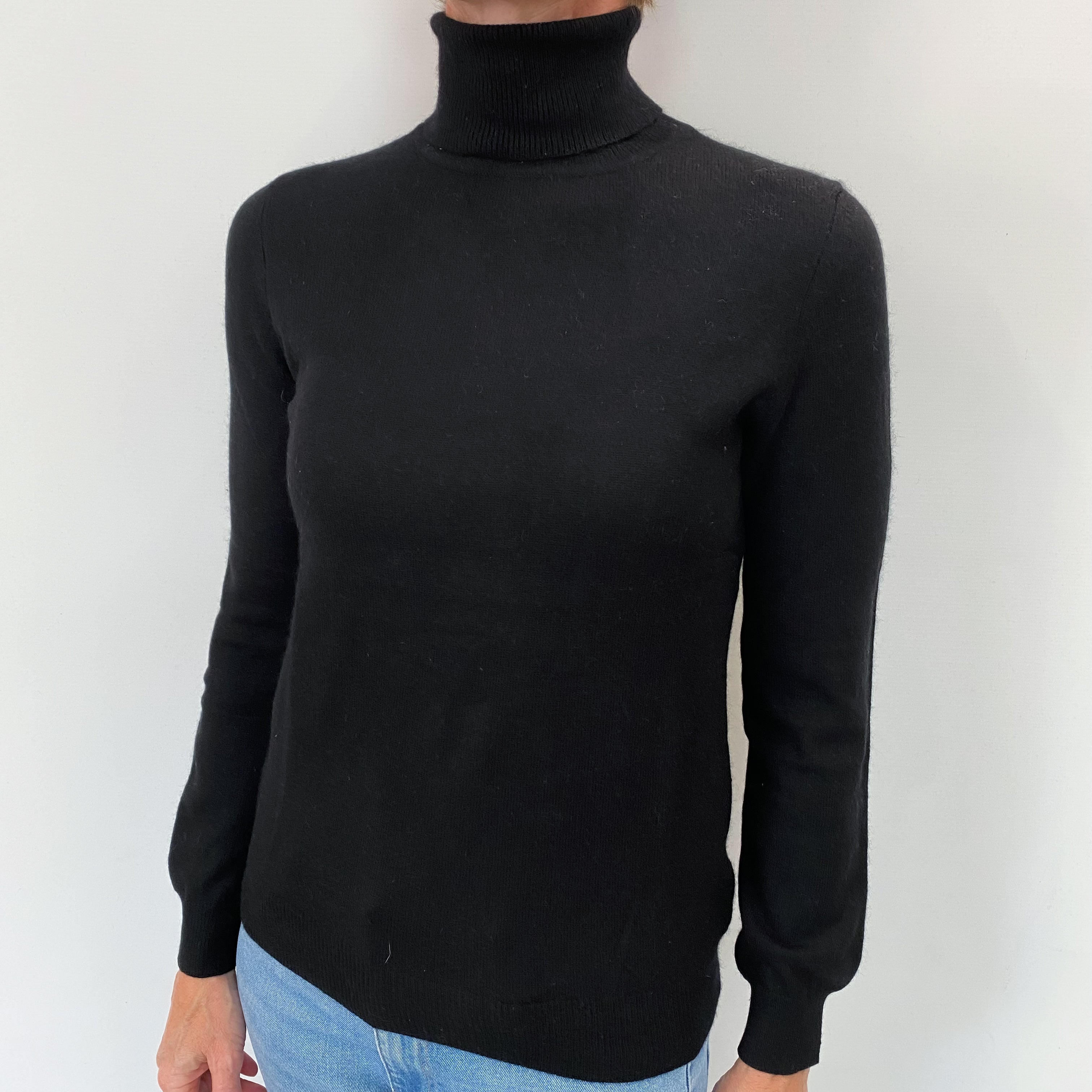 Black Cashmere Polo Neck Jumper Small