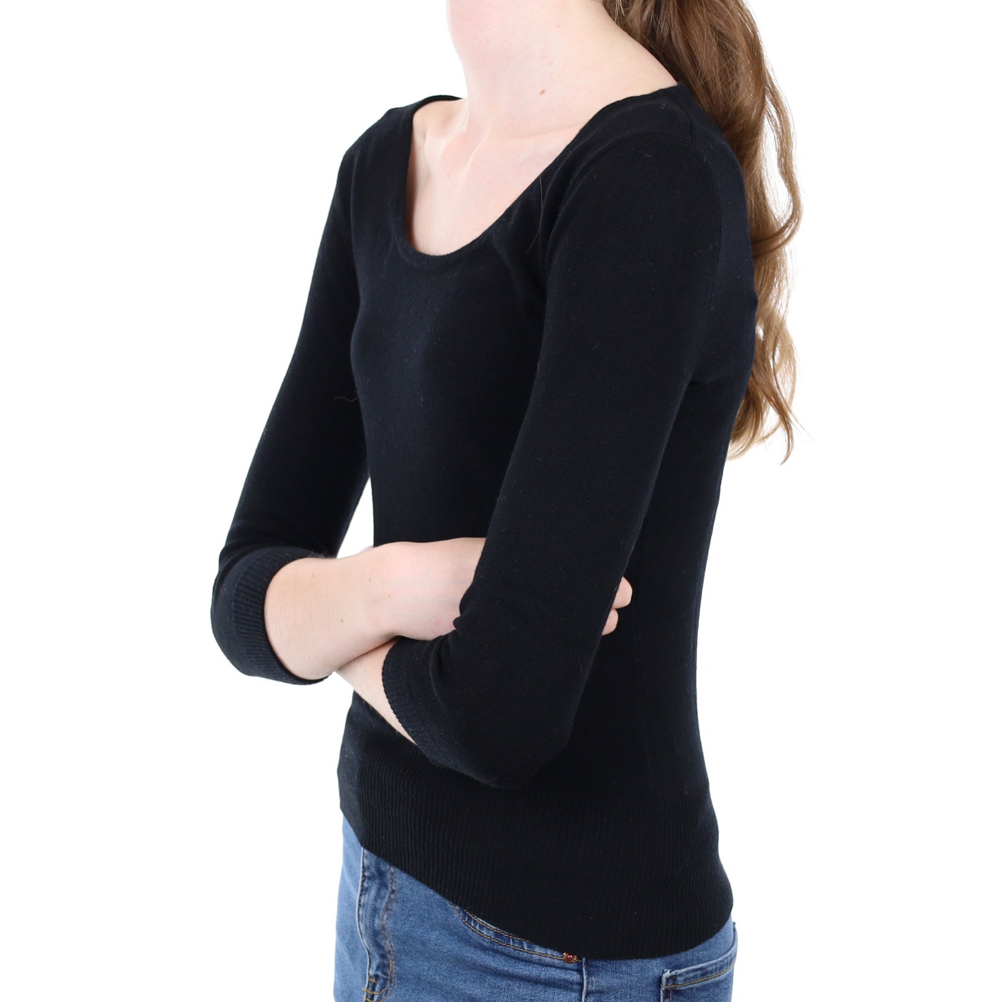 New Black Cashmere Scoop Neck Jumper Extra Small