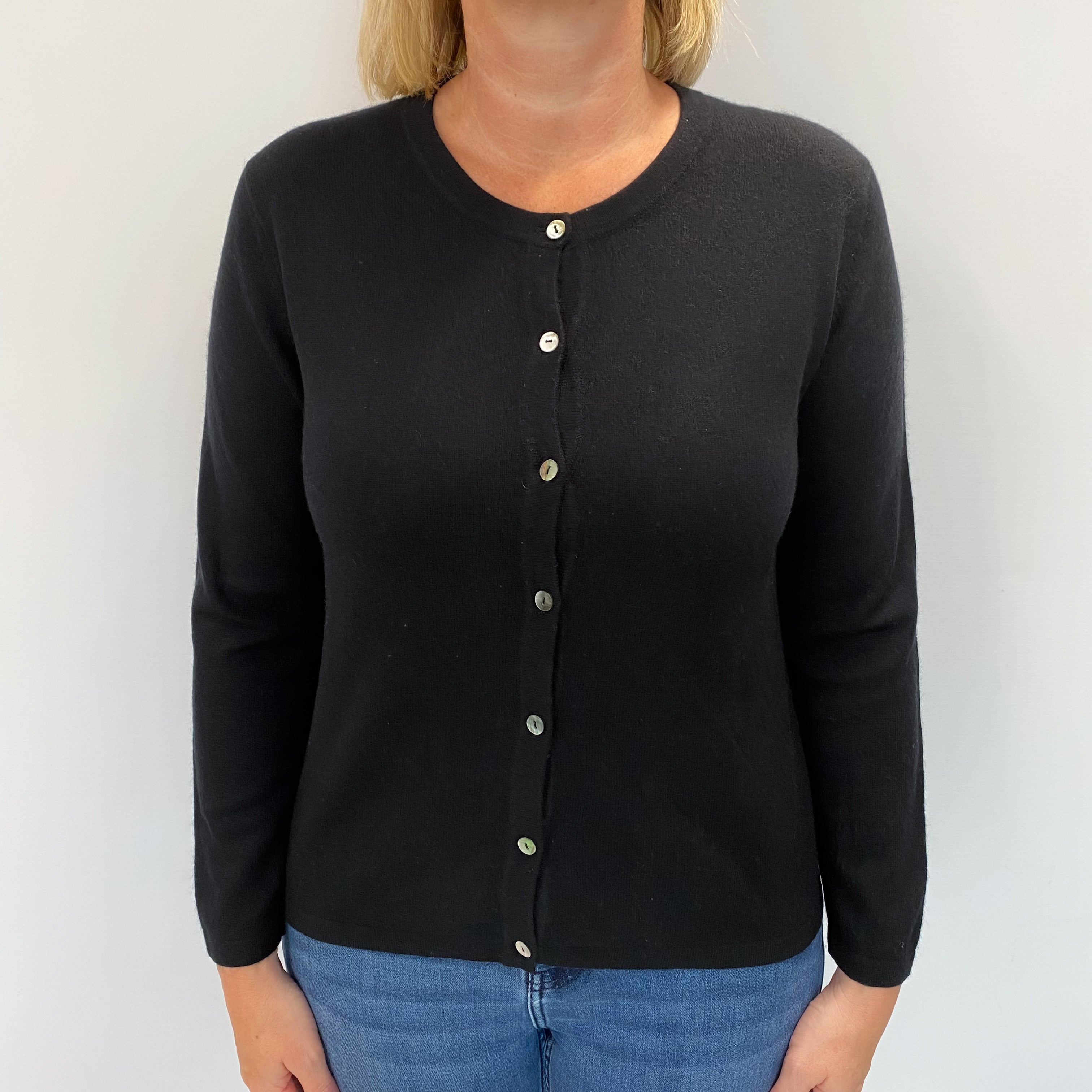 Black Cashmere Crew Neck Cardigan Large