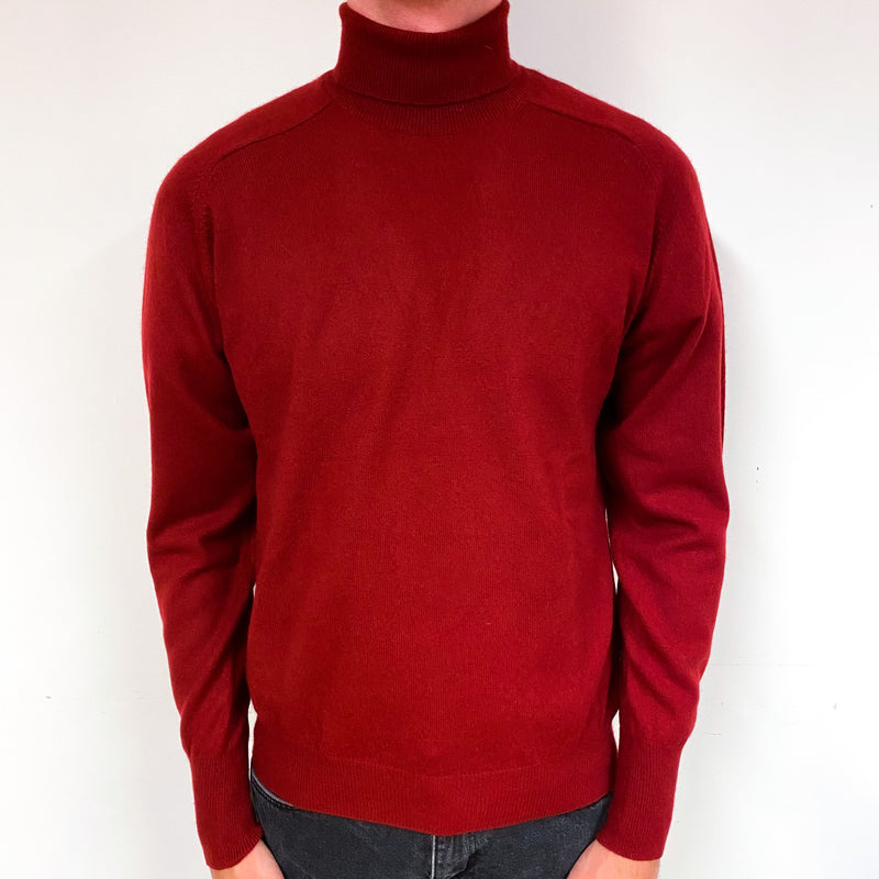 Men's Crimson Red Cashmere Polo Neck Jumper Small