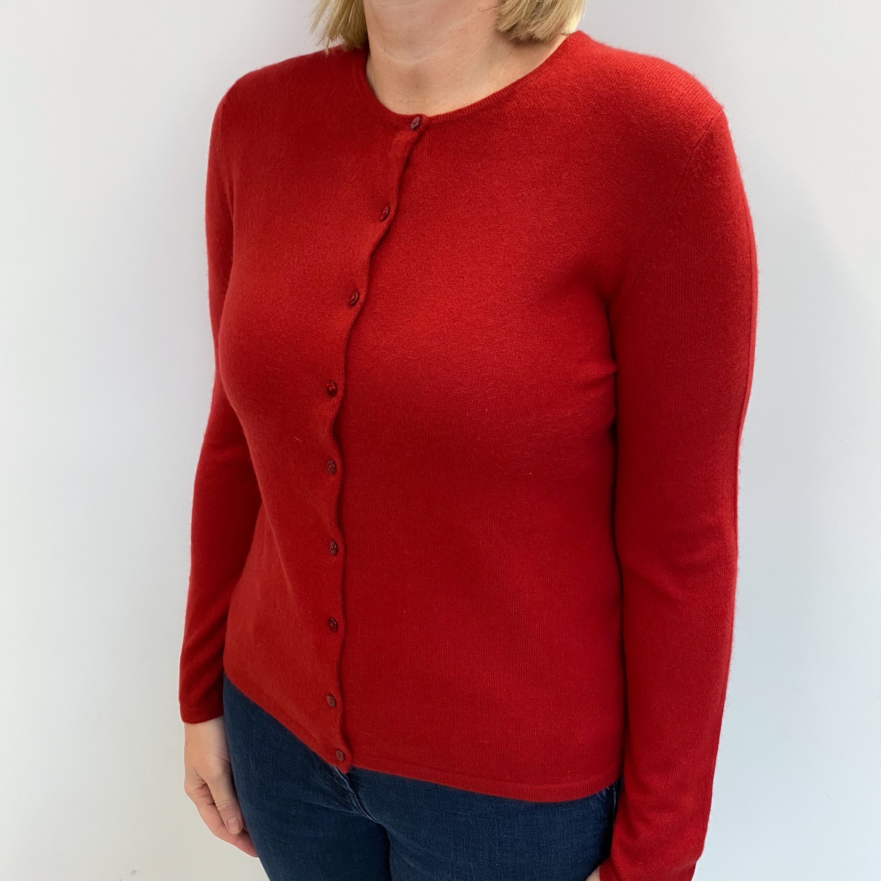 Tomato Red Cashmere Crew Neck Cardigan Large