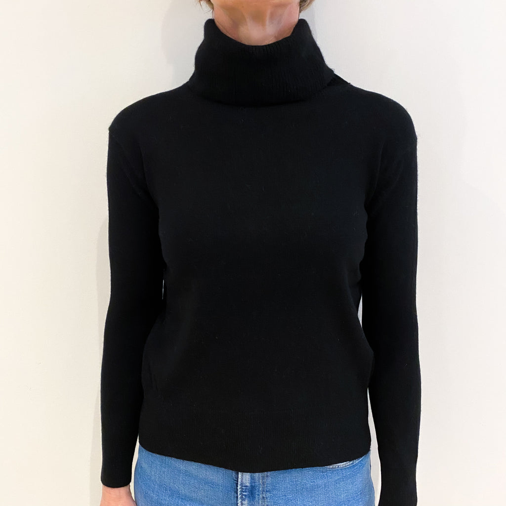 Black Cashmere Polo Neck Jumper Small