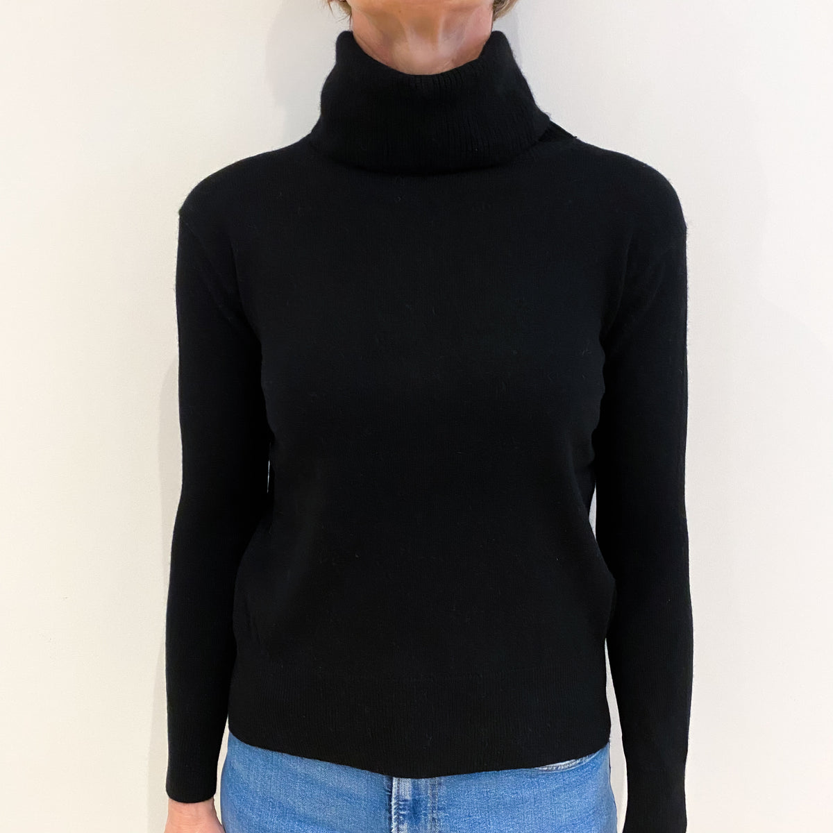 Black Cashmere Polo Neck Jumper Small