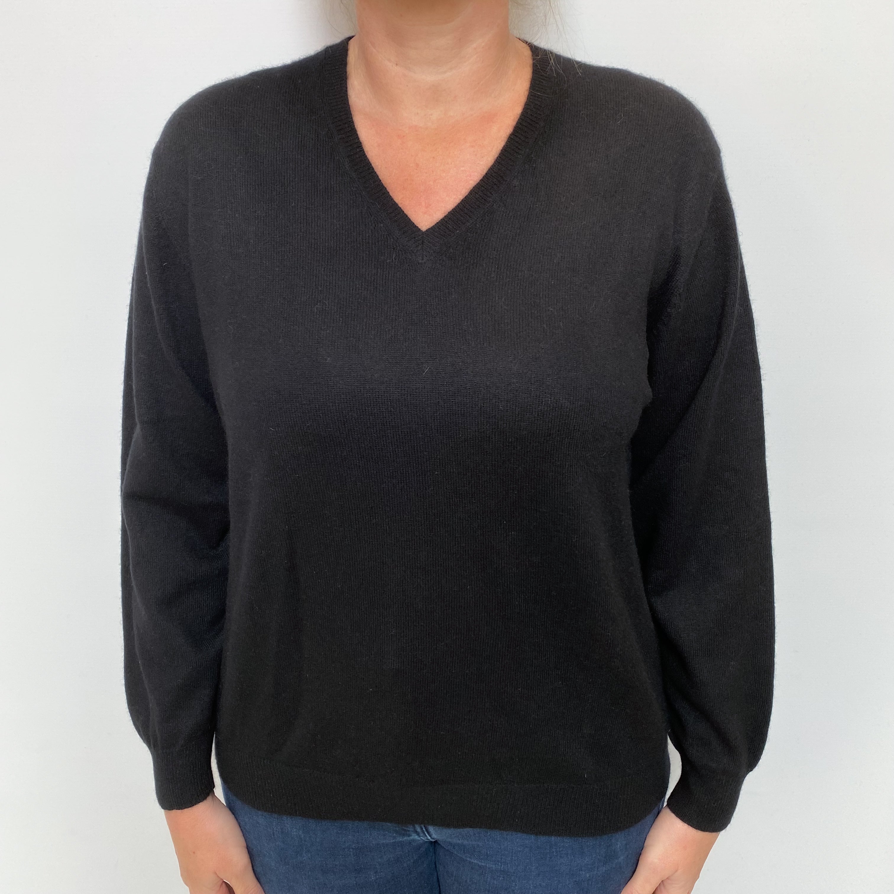 Black Cashmere V Neck Jumper Large