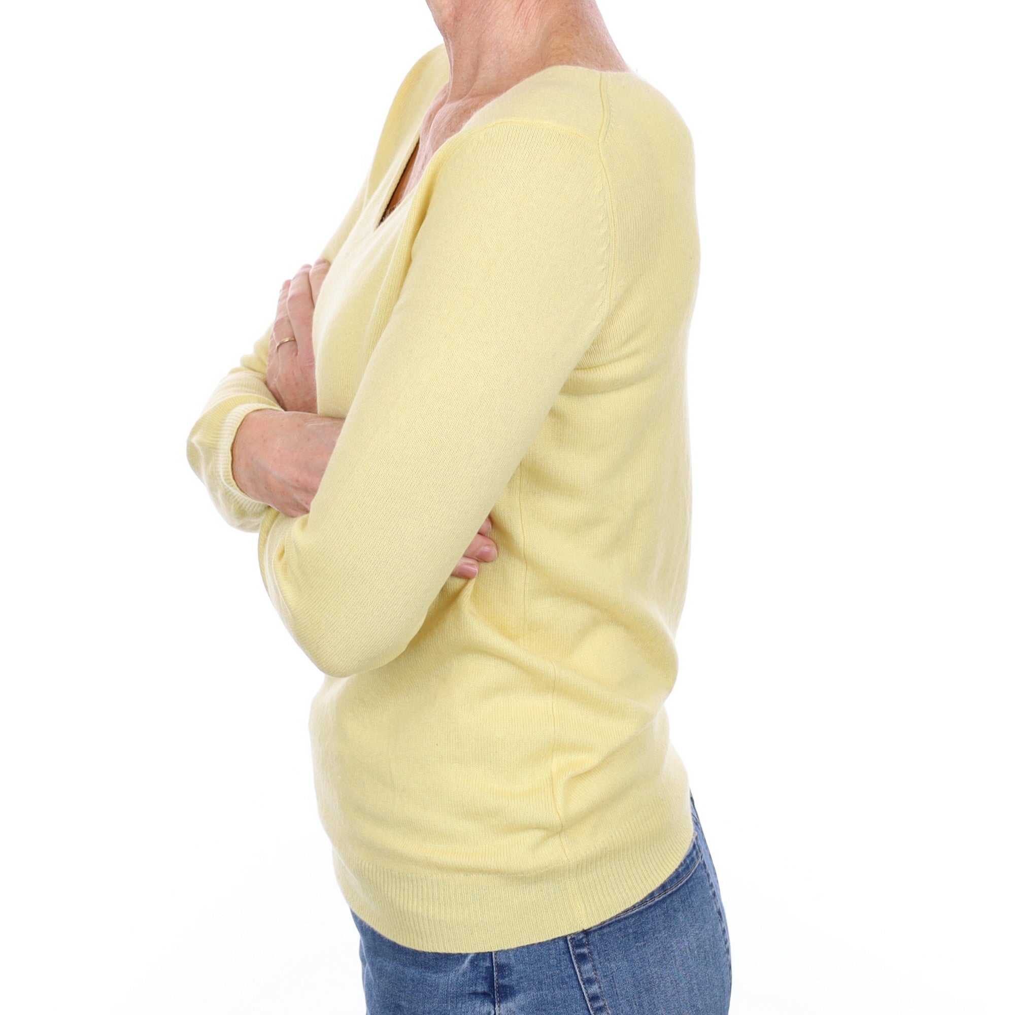 Pale Lemon Yellow Cashmere V Neck Jumper Small