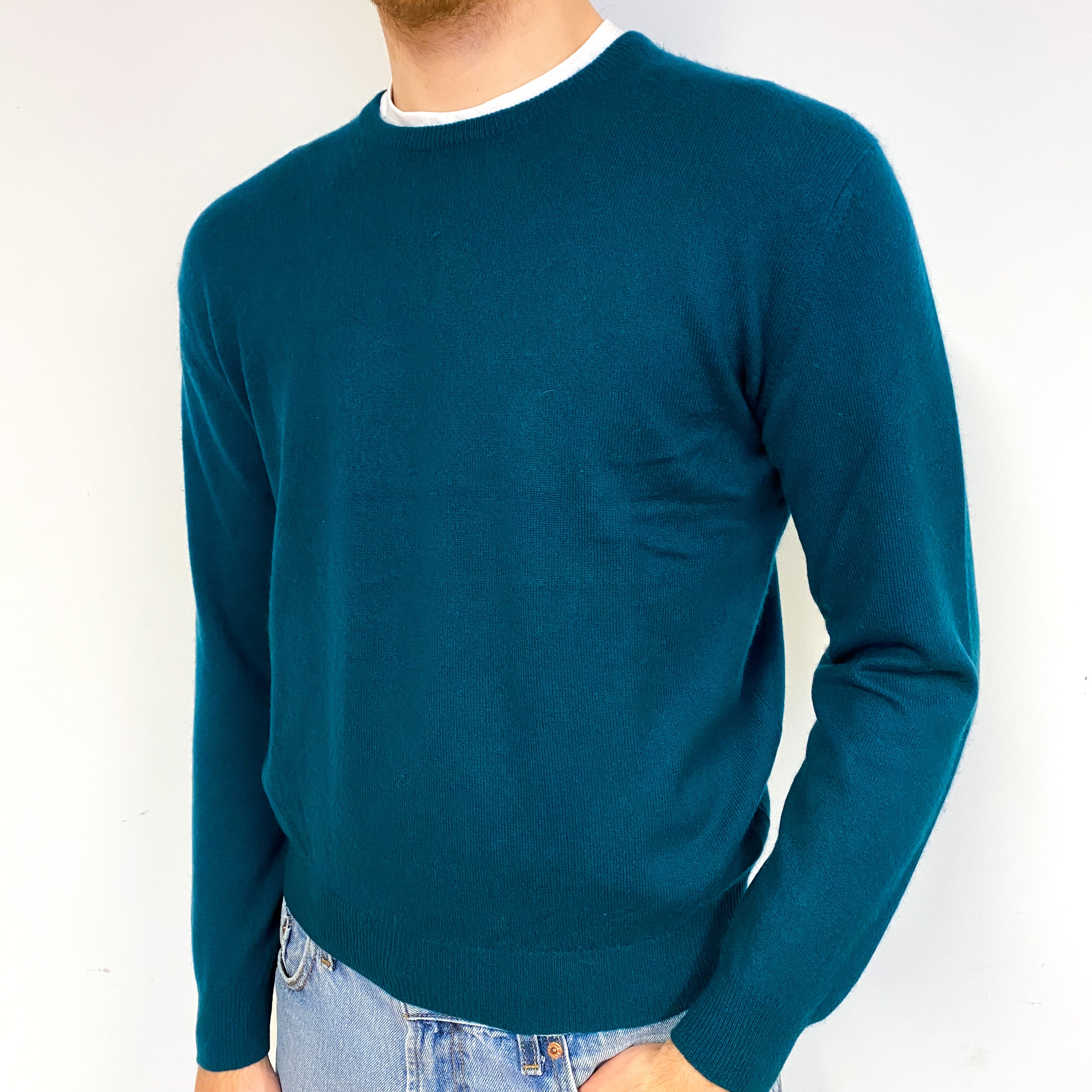 Men's Forest Green Cashmere Crew Neck Jumper Large