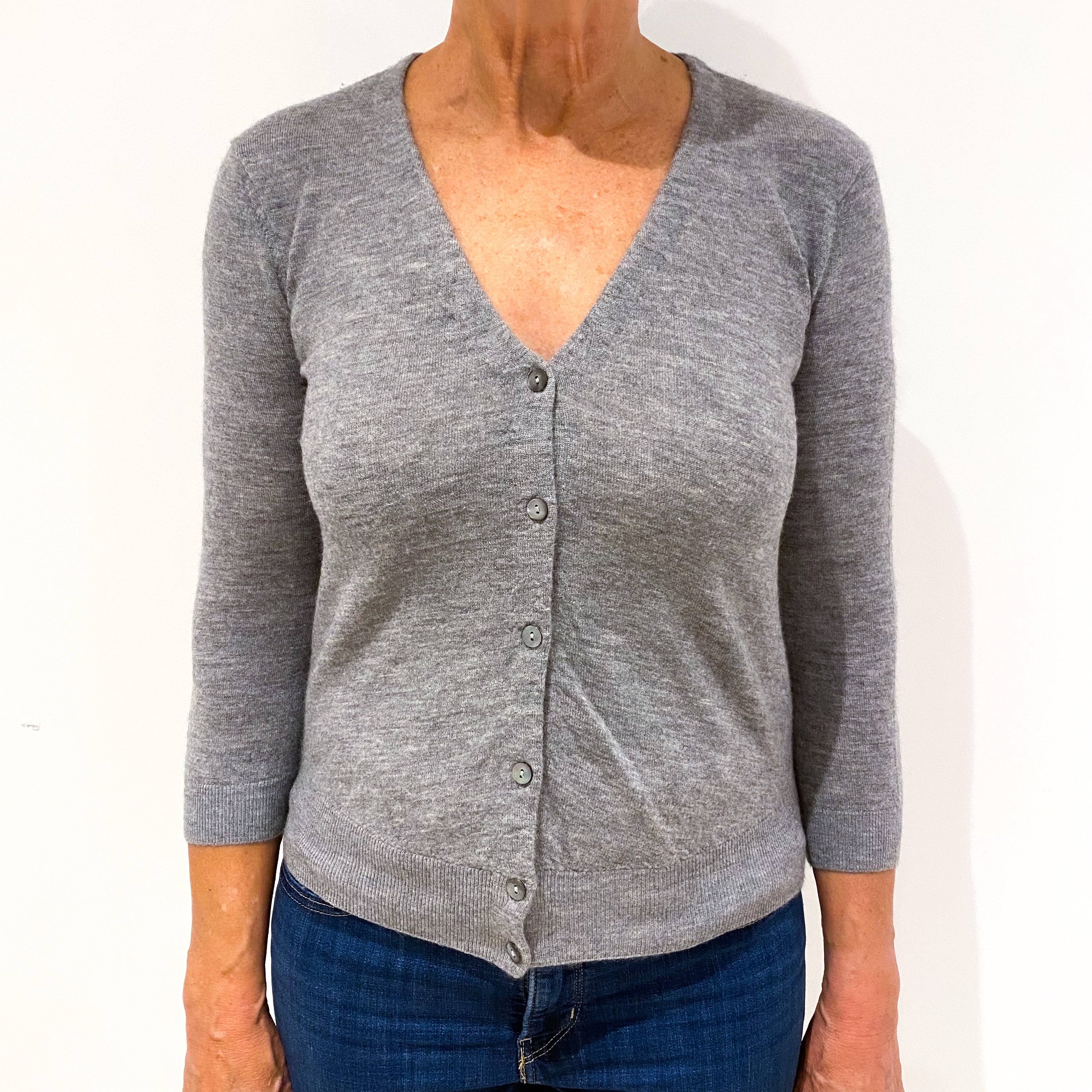 Smoke Grey Cashmere V-Neck Cardigan Medium