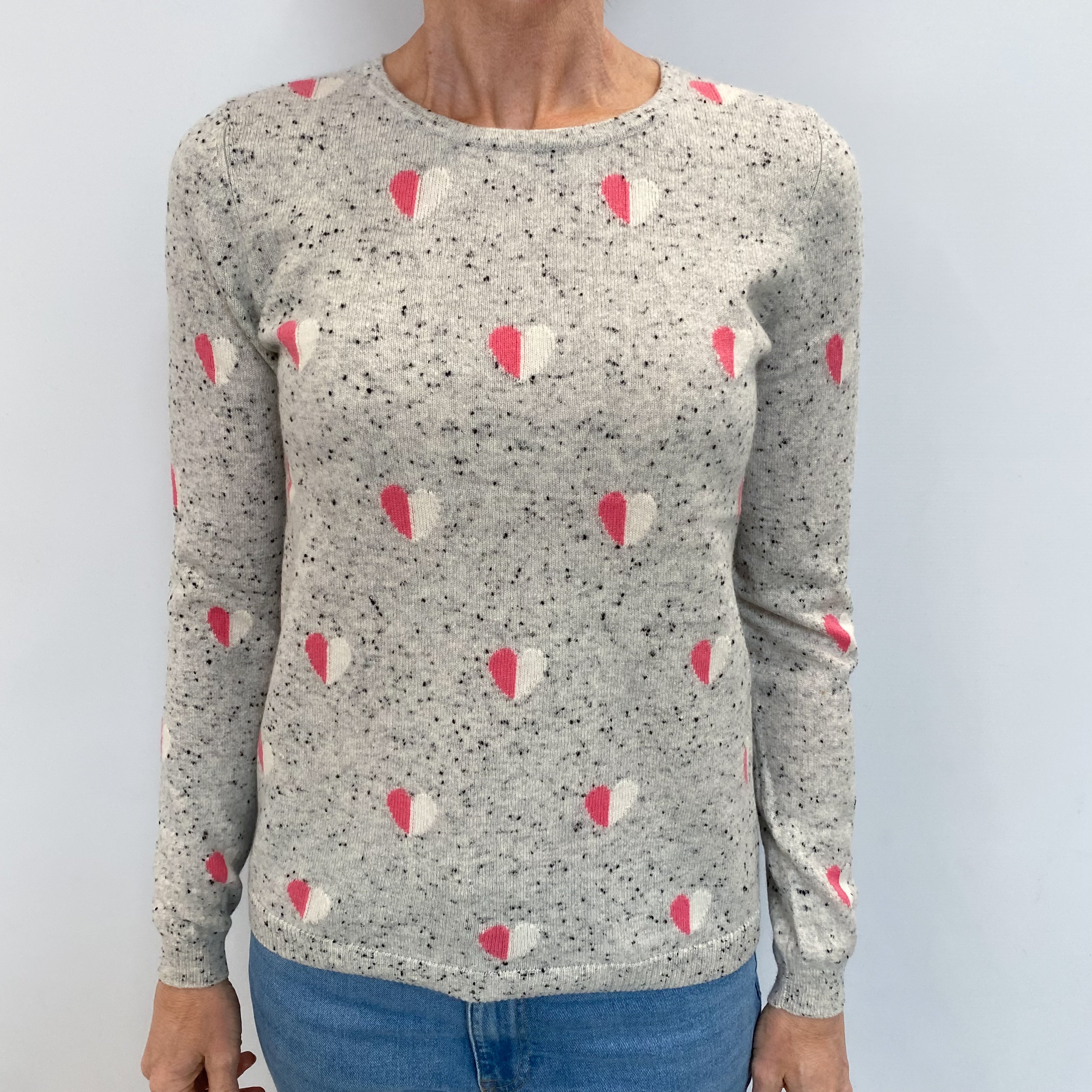 Grey ‘hearts’ Cashmere Crew Neck Jumper Small