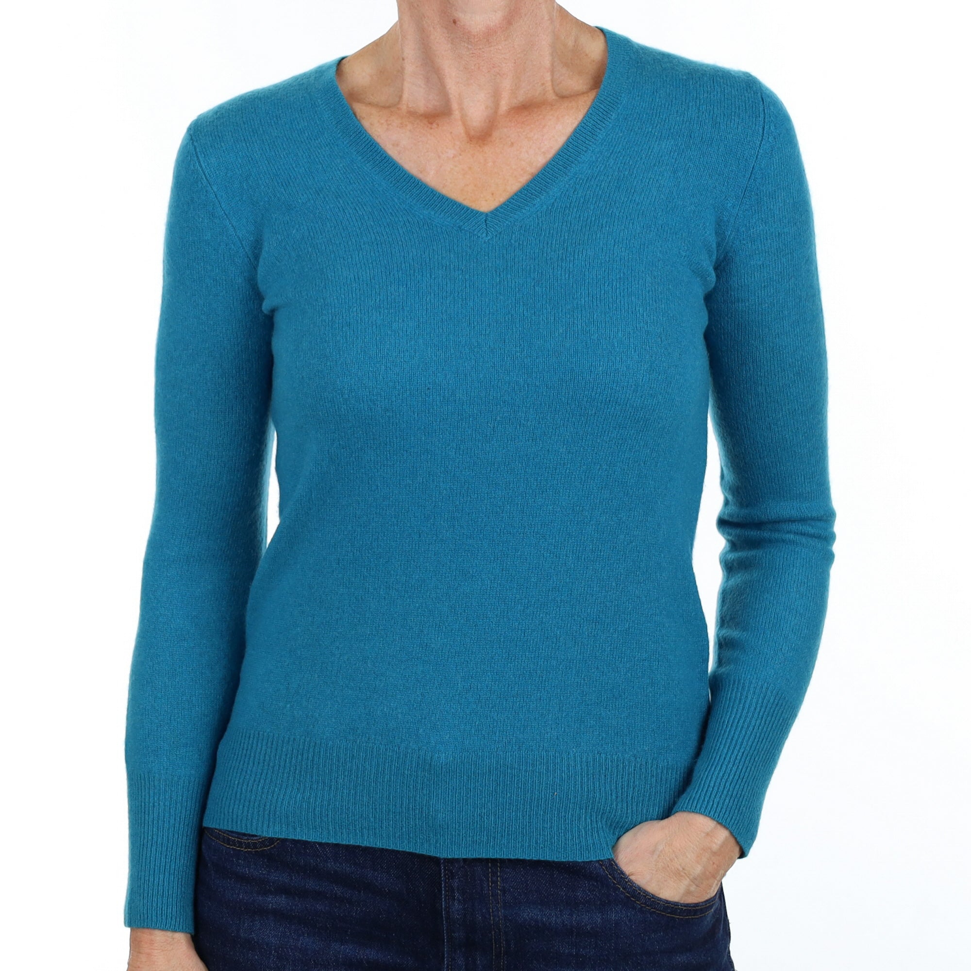 Turquoise Blue Cashmere V Neck Jumper Small