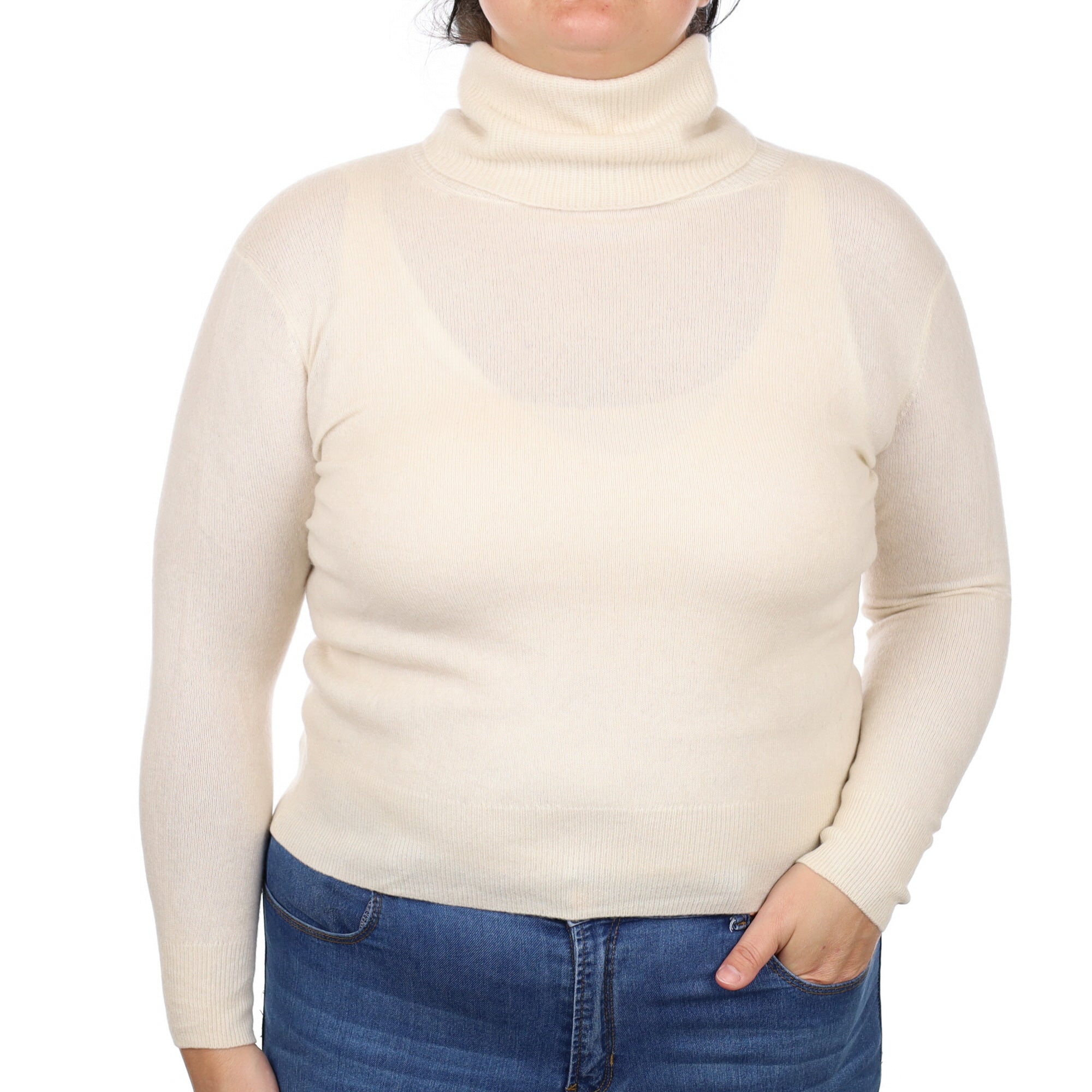 Vanilla Cream Cashmere Polo Neck Jumper Large