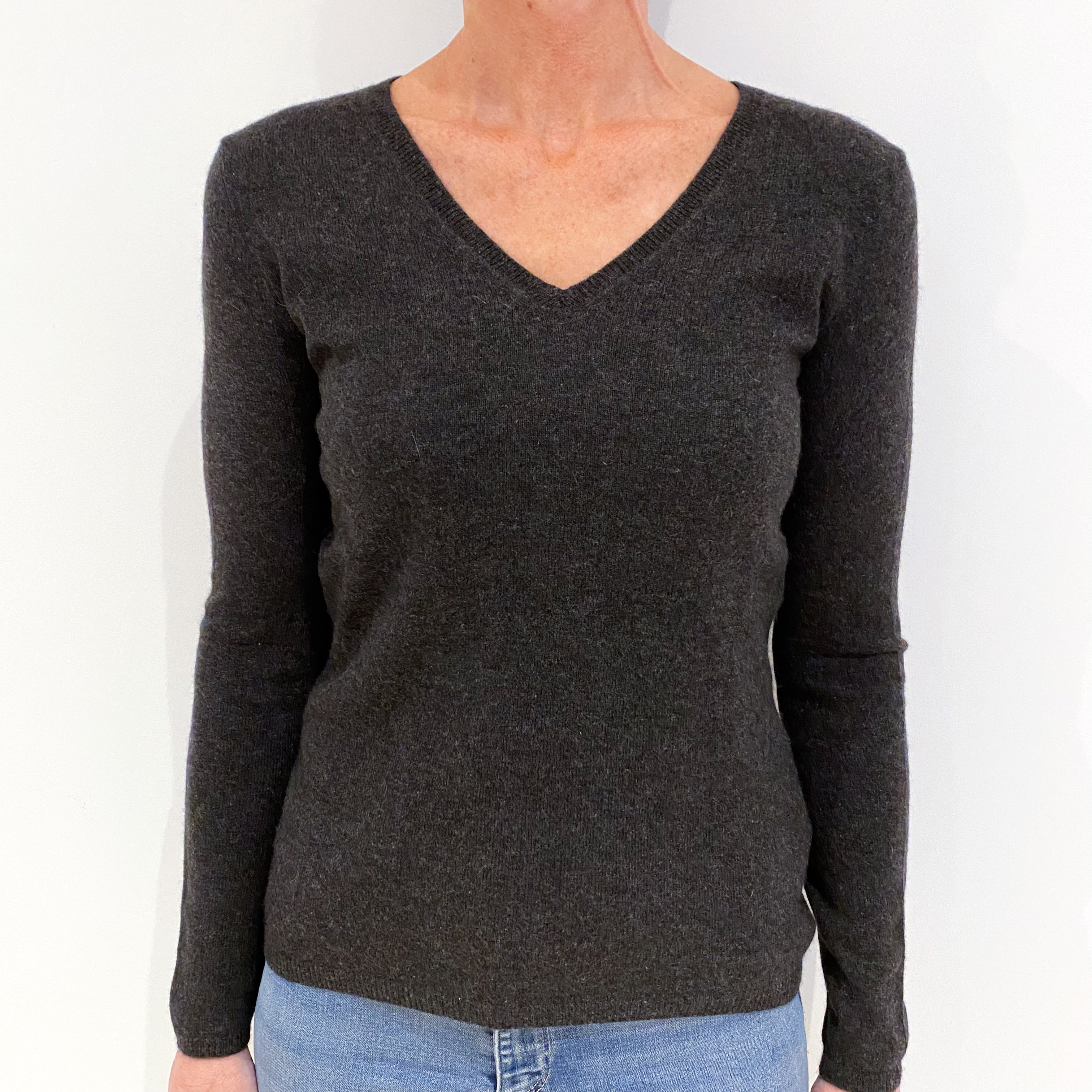 Charcoal Cashmere V-Neck Jumper Small