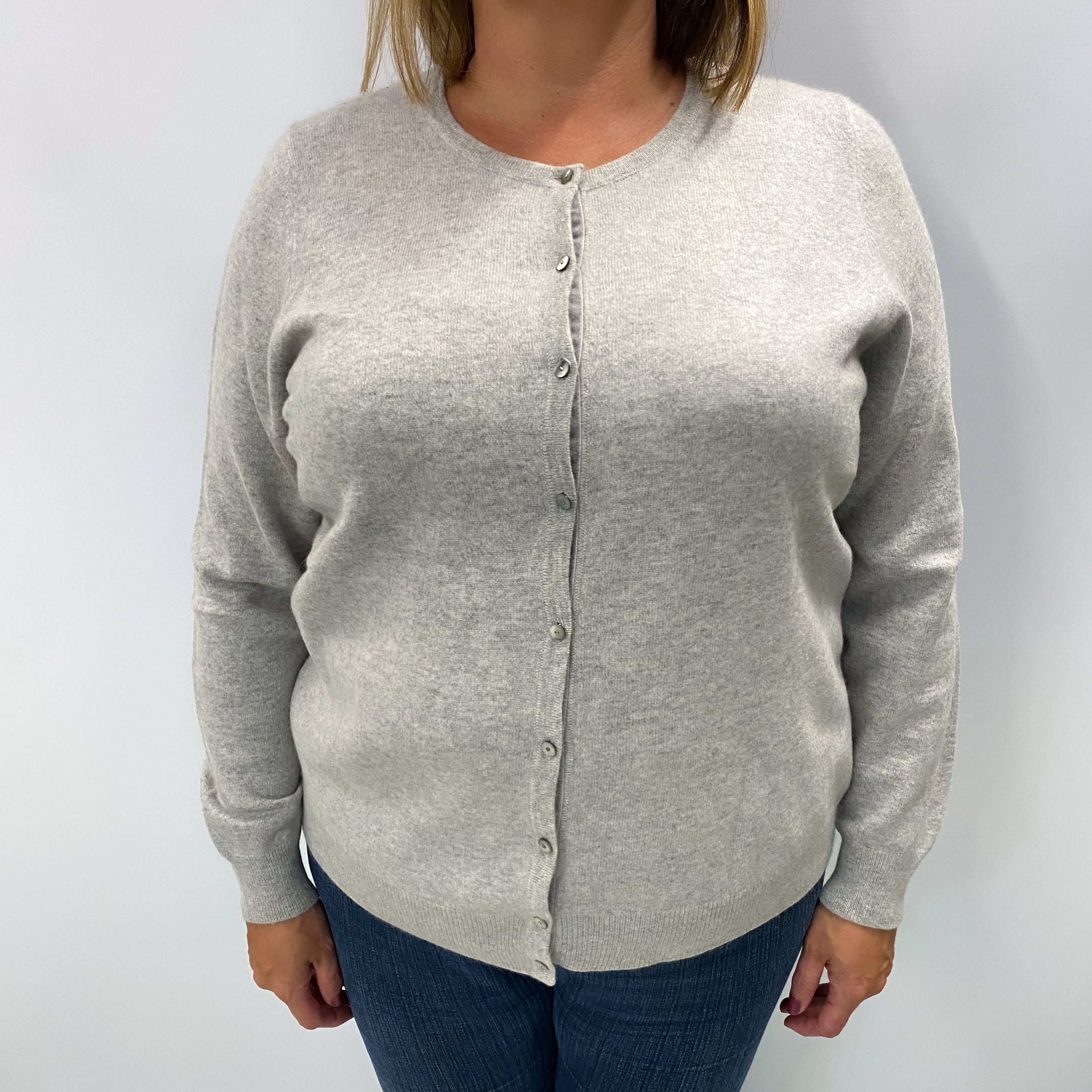 Mist Grey Cashmere Crew Neck Cardigan Extra Large