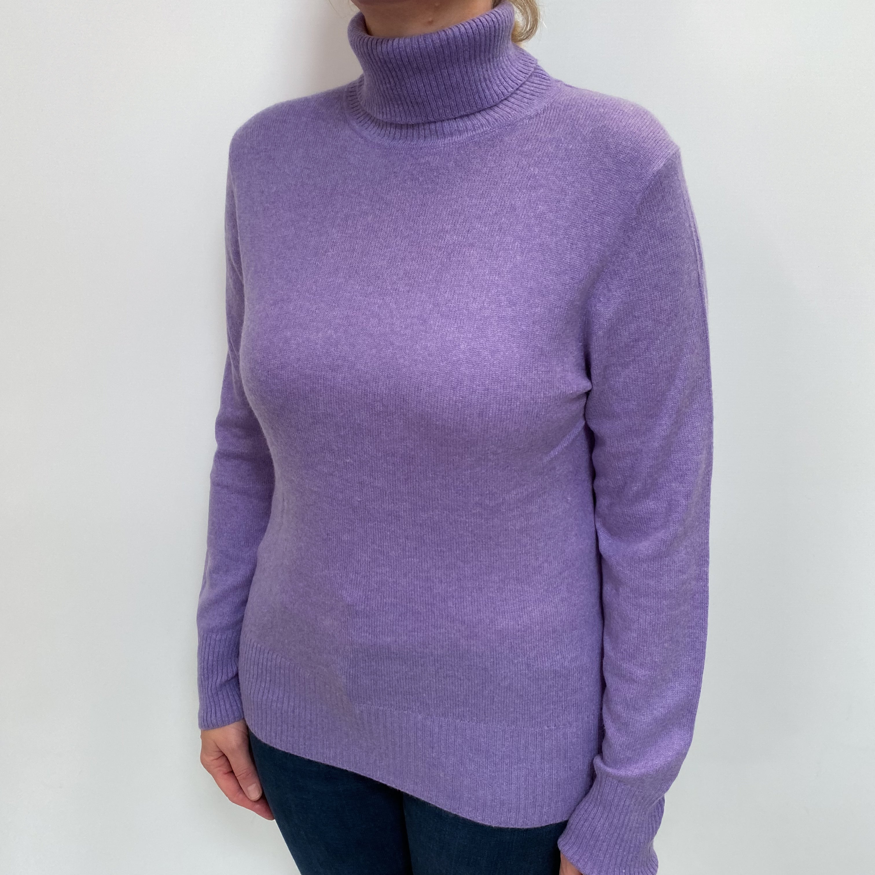 Amethyst Purple Cashmere Polo Neck Jumper Large