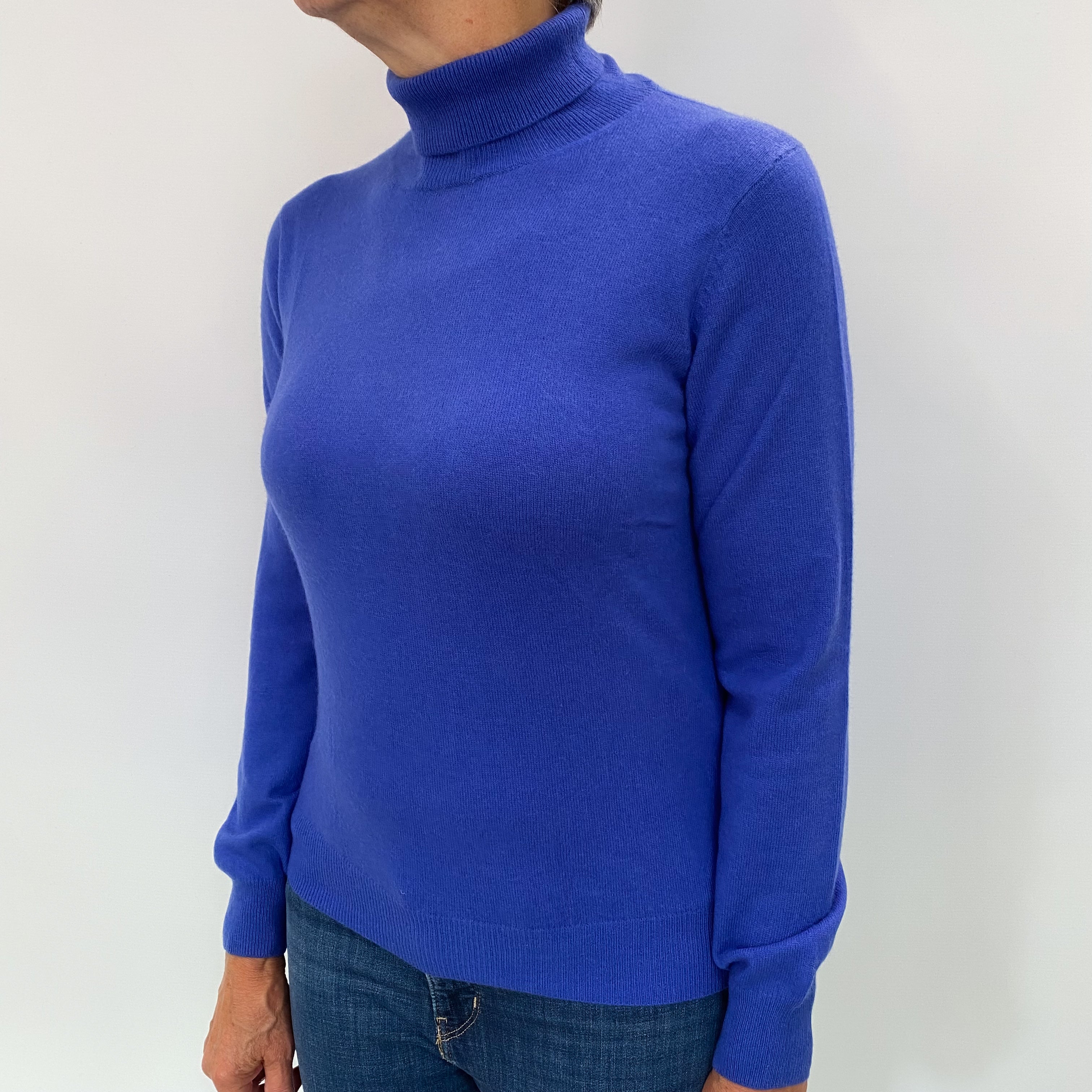 Cobalt Blue Cashmere Polo Neck Jumper Medium