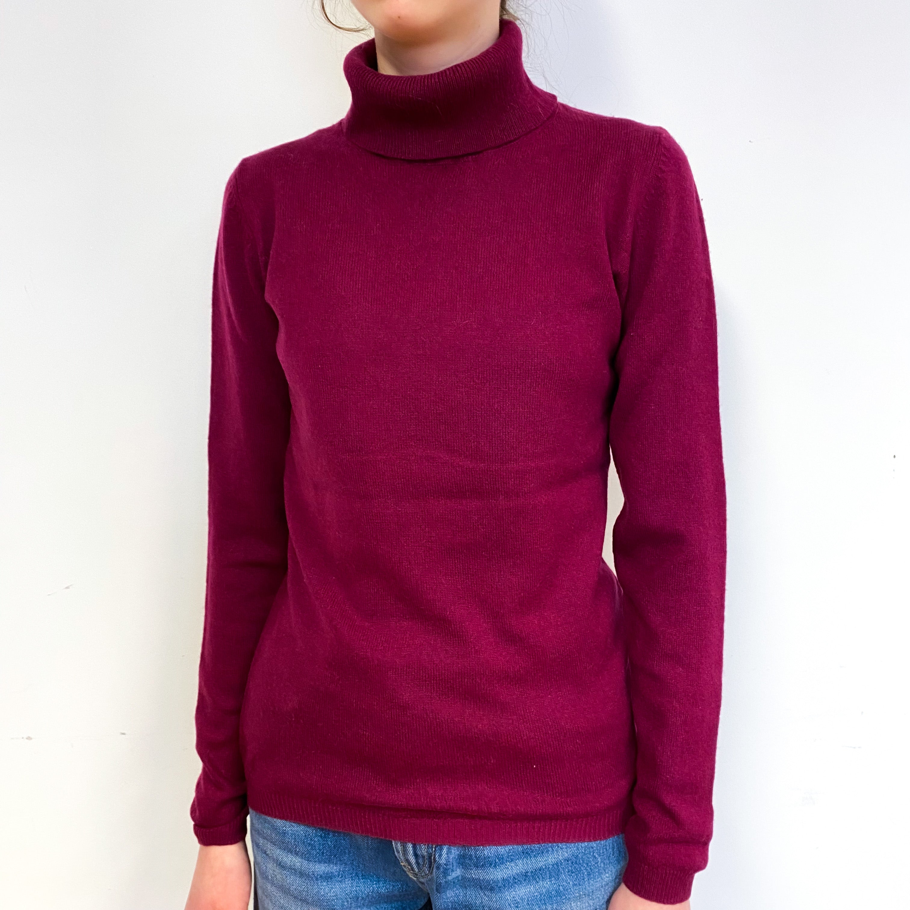 Plum Purple Cashmere Polo Neck Jumper Extra Small