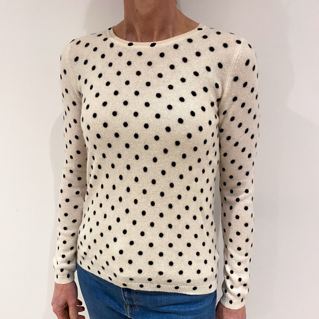 Ivory Black Spotty Cashmere Crew Neck Jumper Small