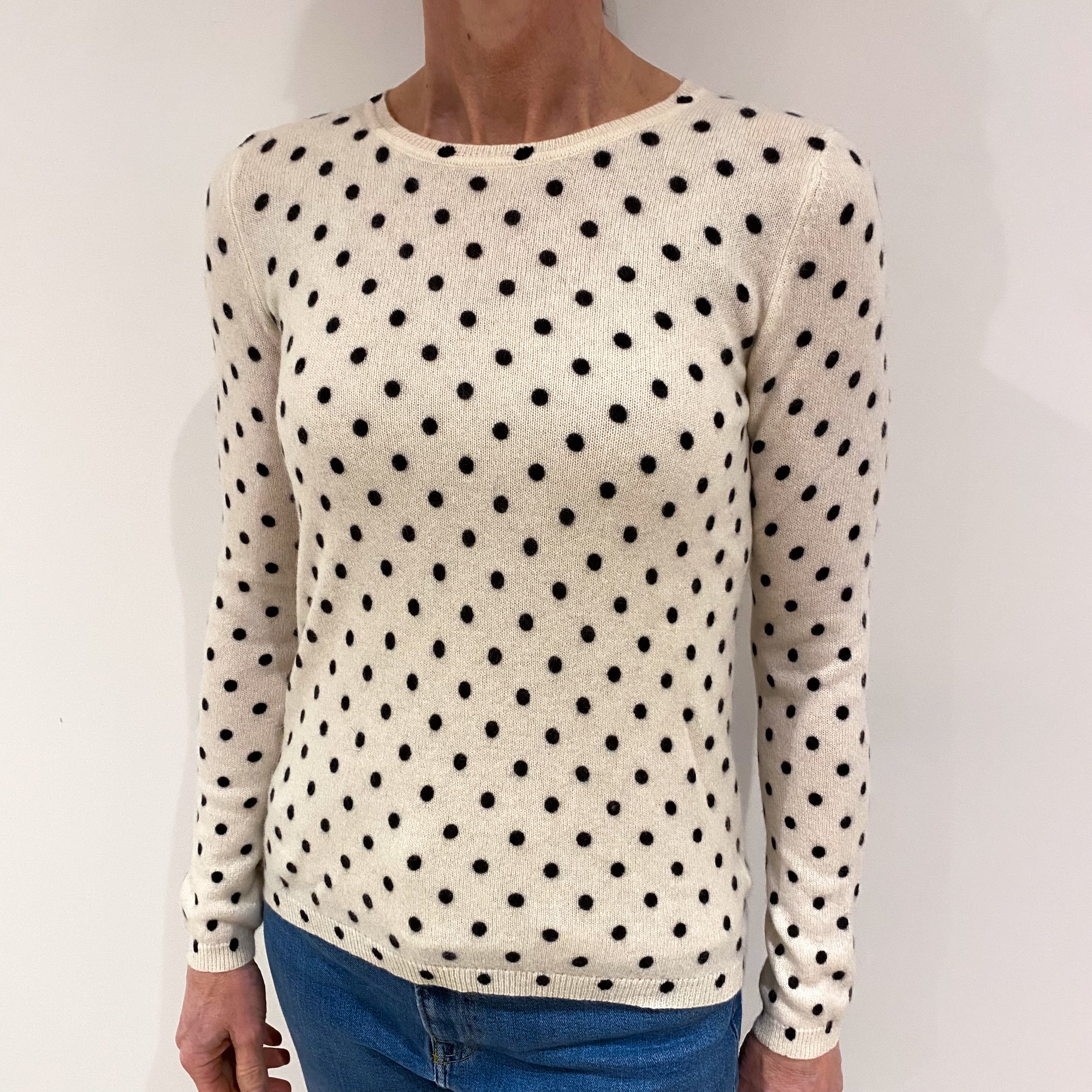 Ivory Black Spotty Cashmere Crew Neck Jumper Small