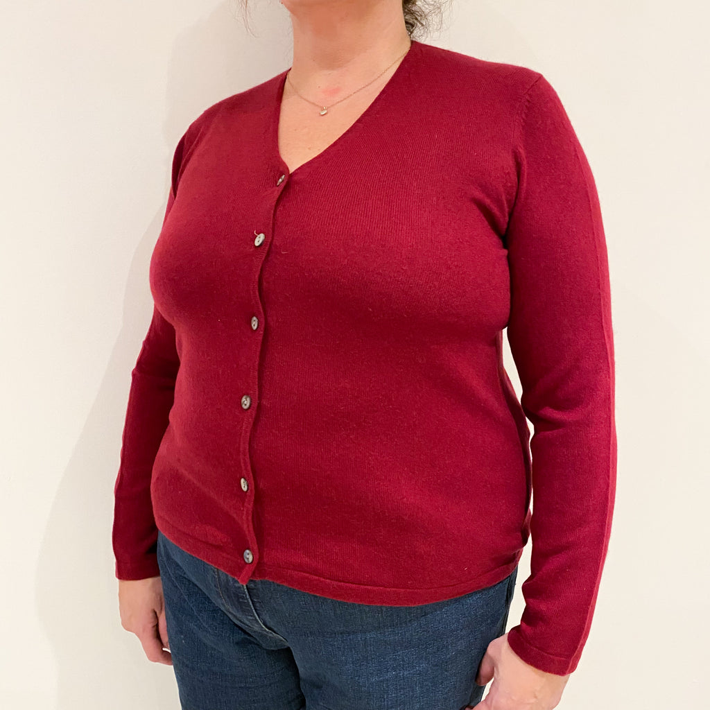Garnet Red Cashmere V-Neck Cardigan Extra Large