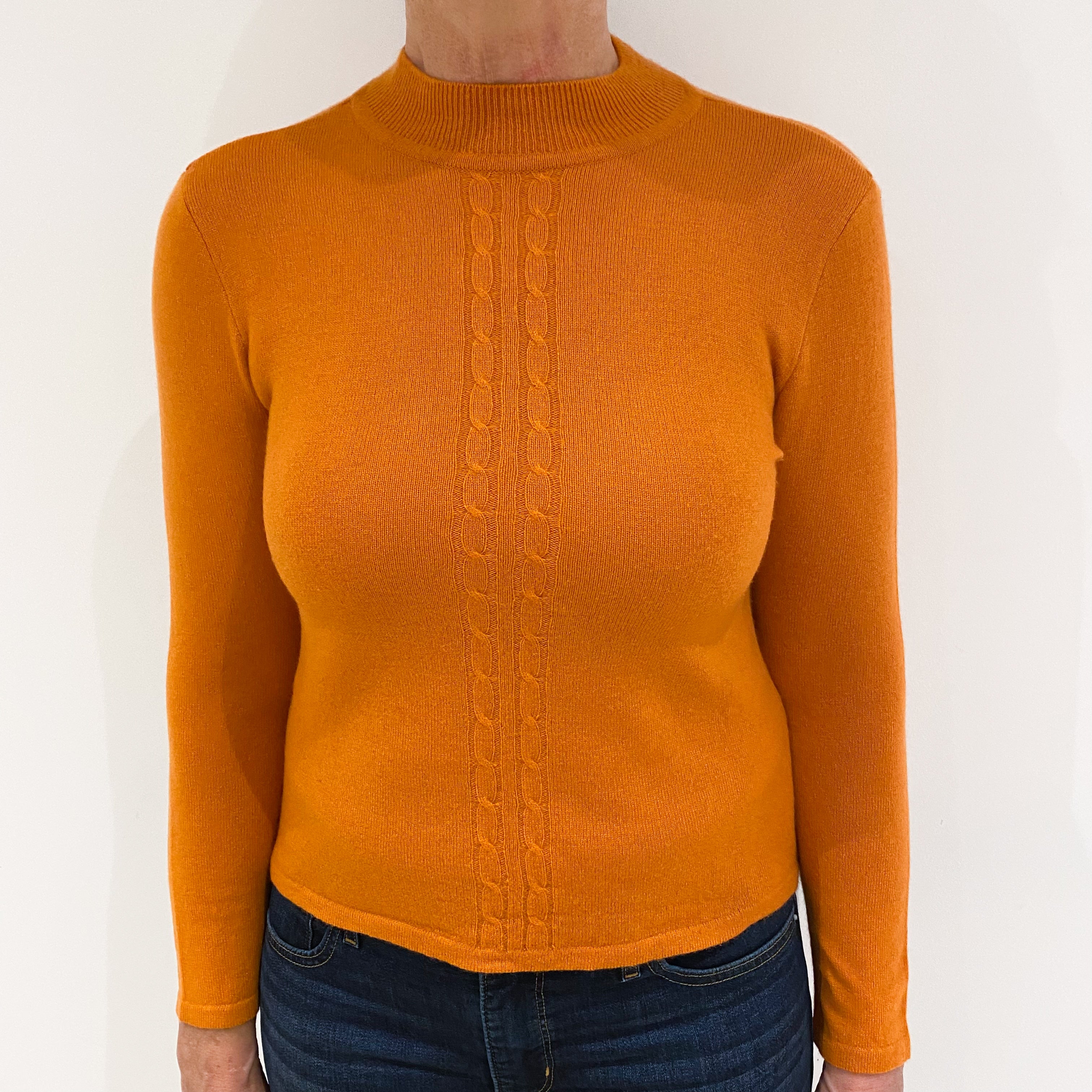 Pumpkin Orange Cable Detail Cashmere Turtle Neck Jumper Medium