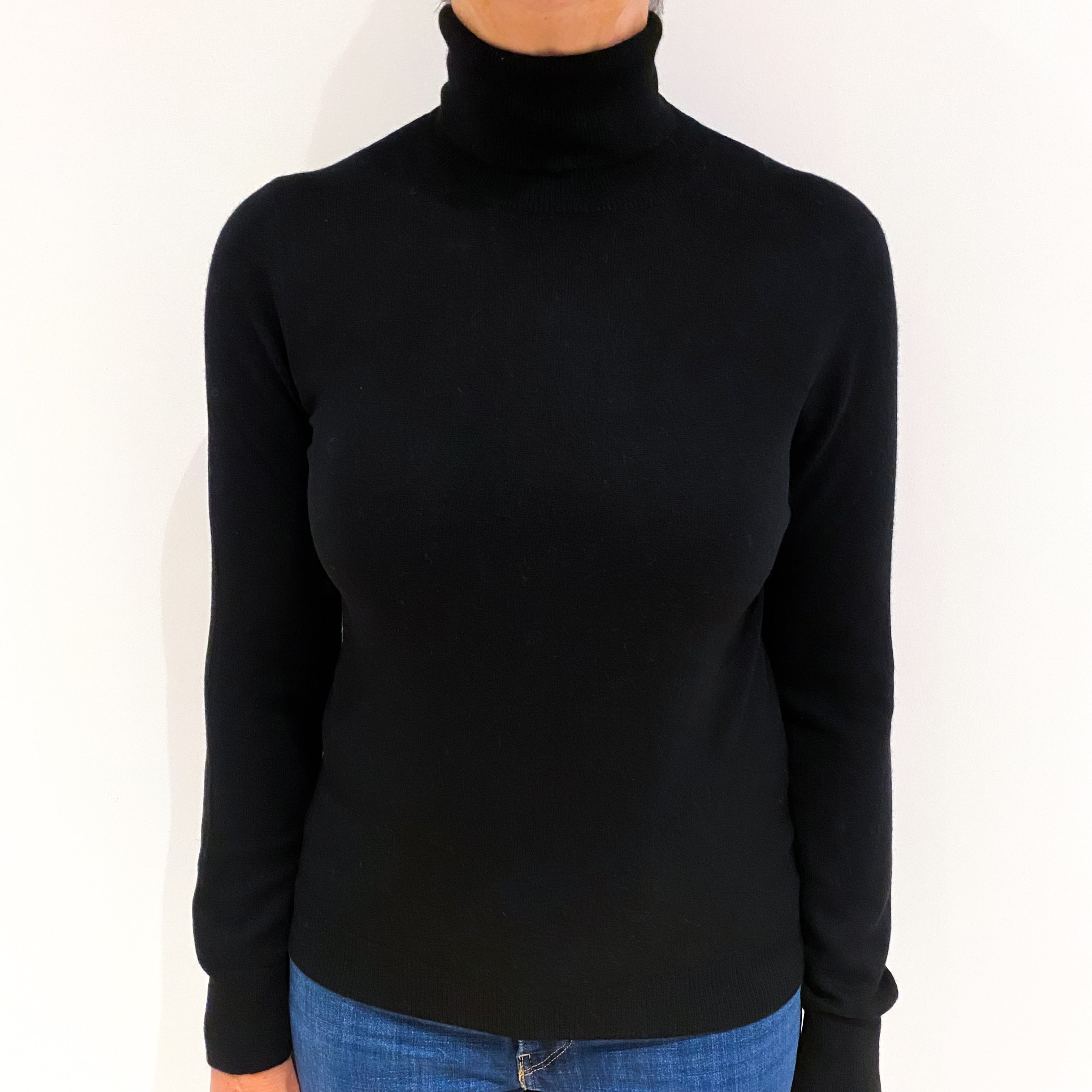 Black Cashmere Polo Neck Jumper Medium