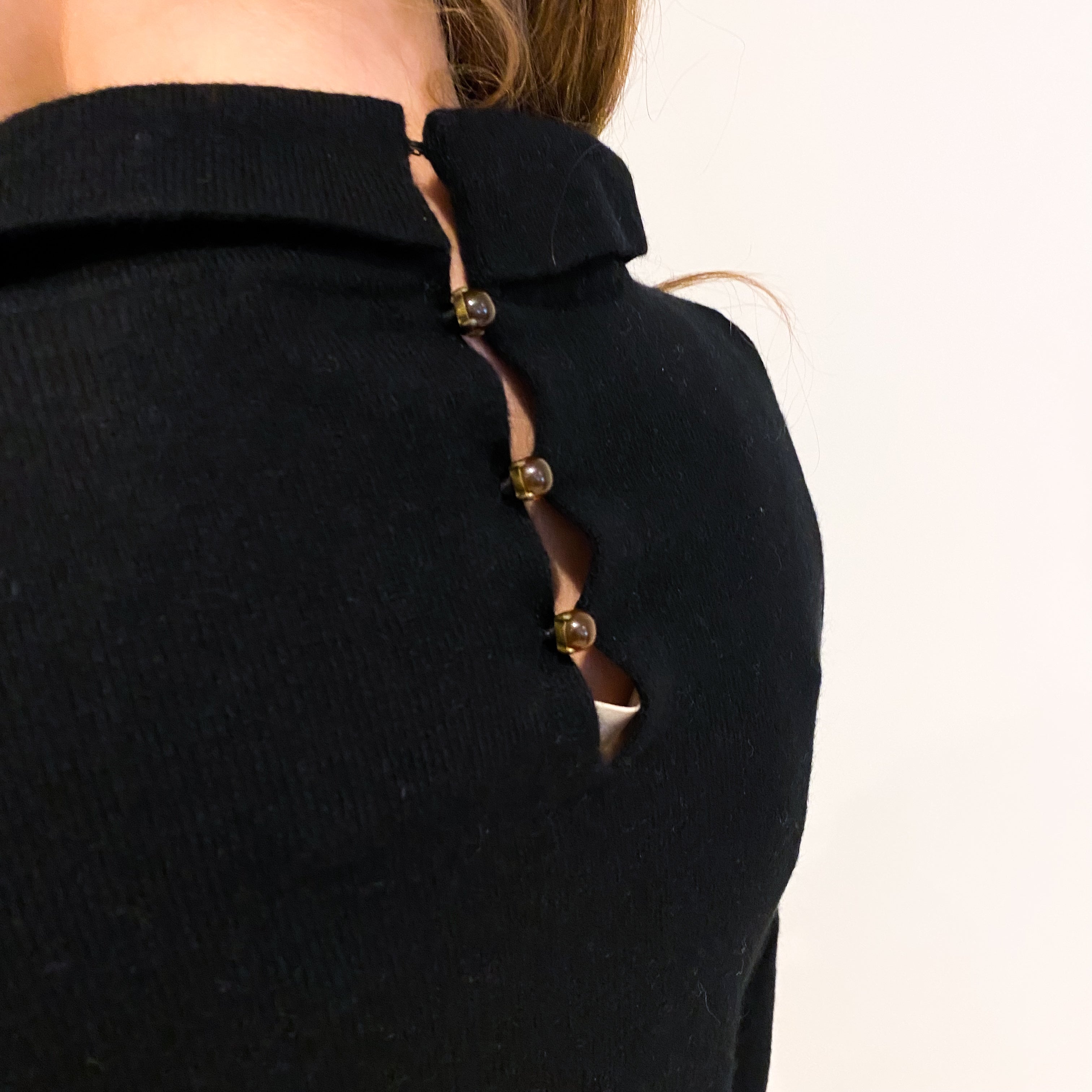 Black Cashmere 3/4 Sleeve Funnel Neck Neck Jumper Extra Small