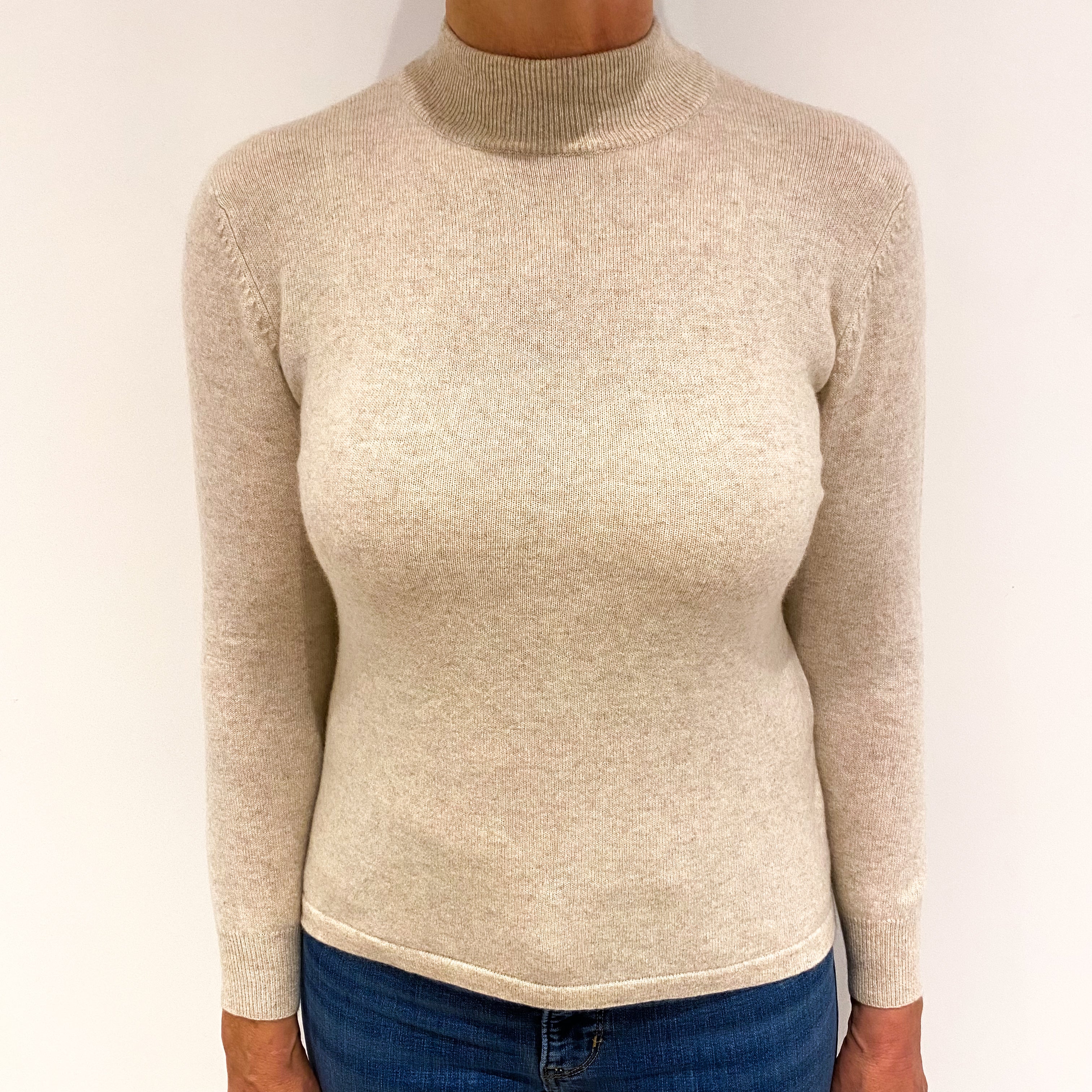 Honey Beige Cashmere Turtle Neck Jumper Medium