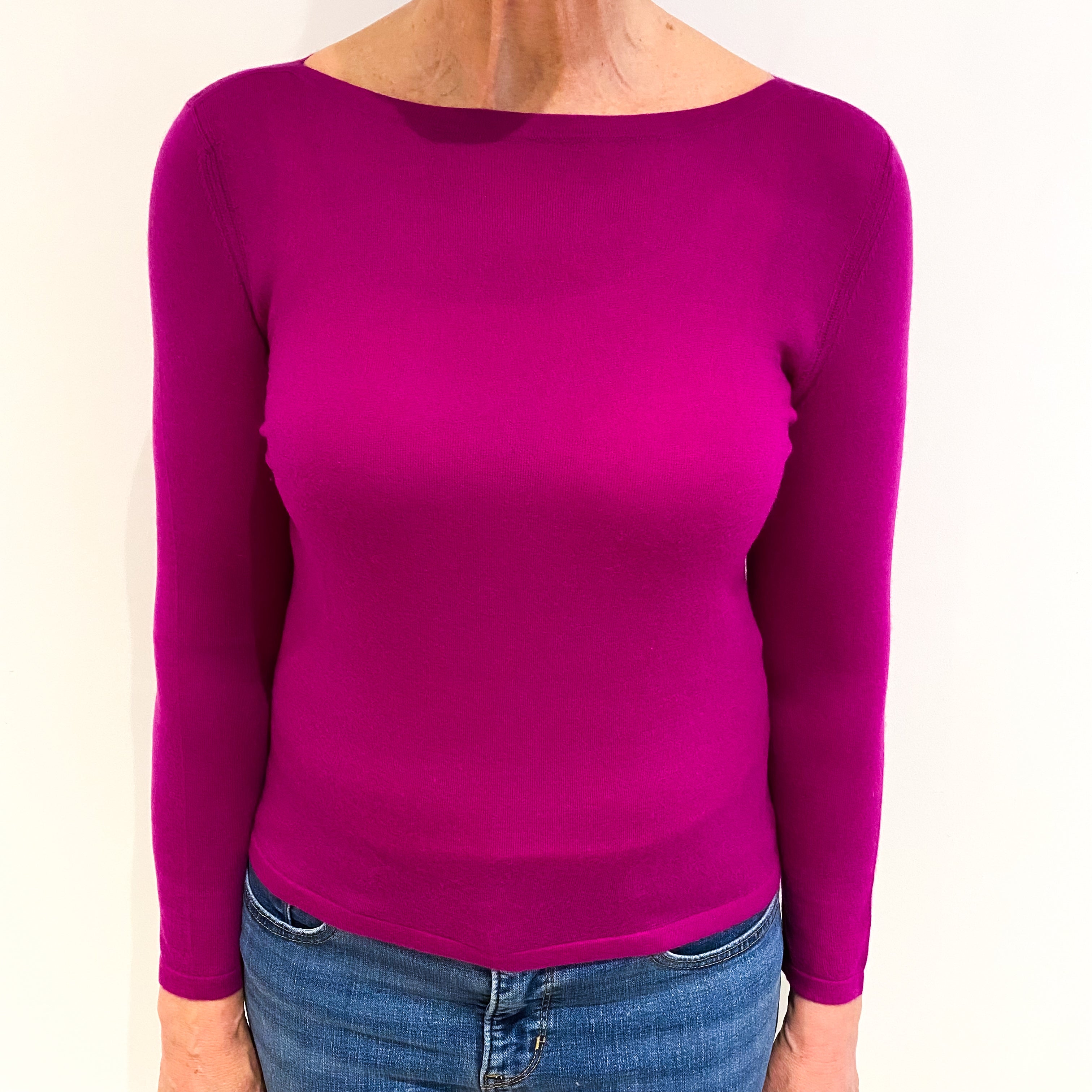 Magenta Purple Cashmere Split Neck Jumper Medium