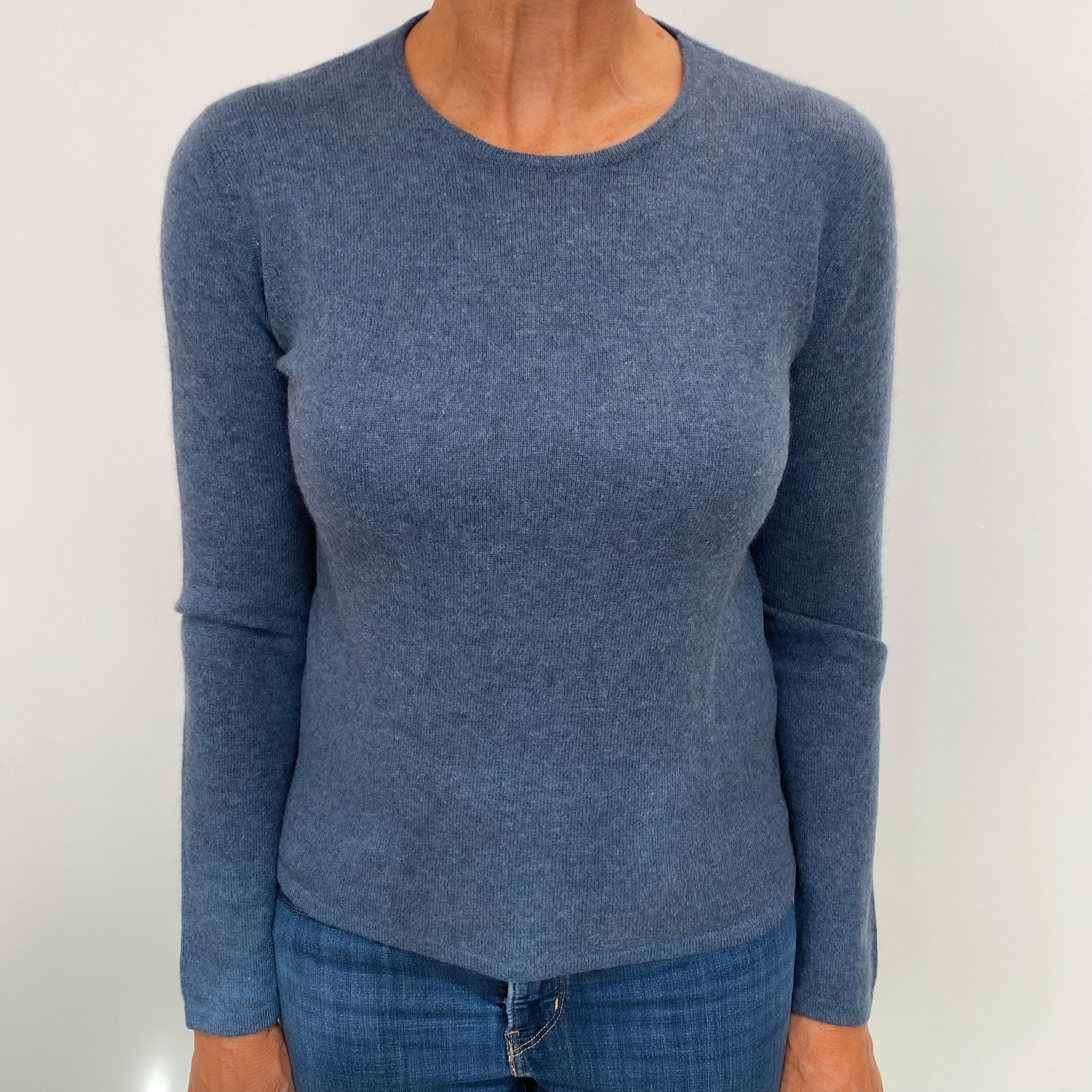 Deep Denim Blue Cashmere Crew Neck Jumper Medium
