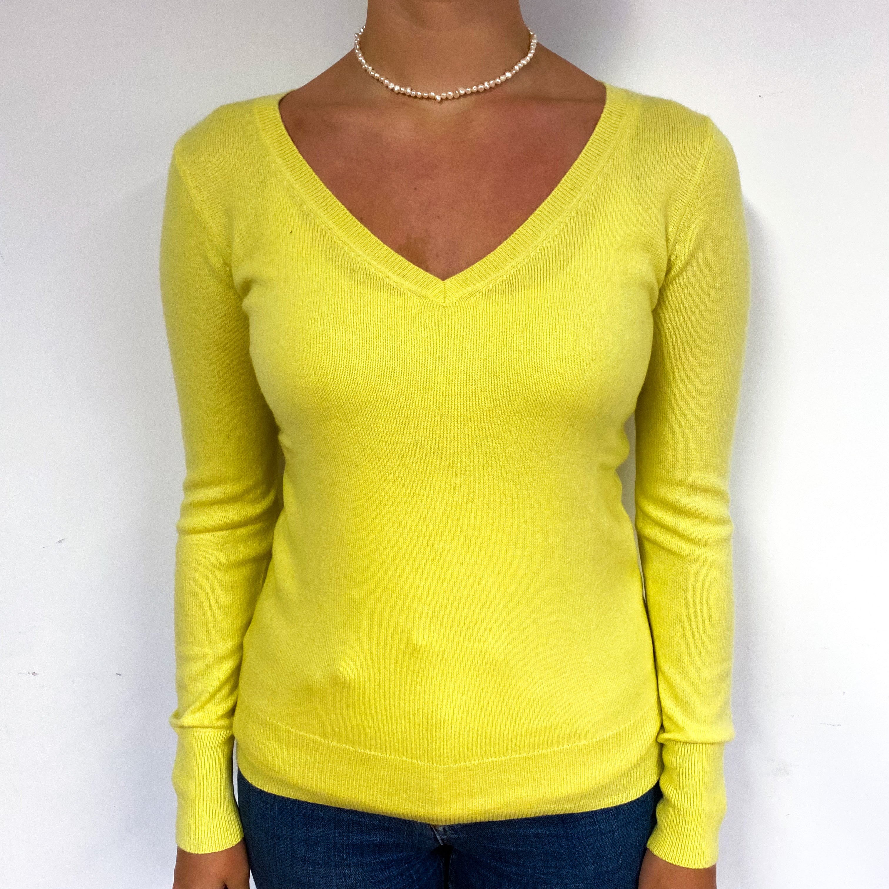 Neon Yellow Cashmere V-Neck Jumper Small