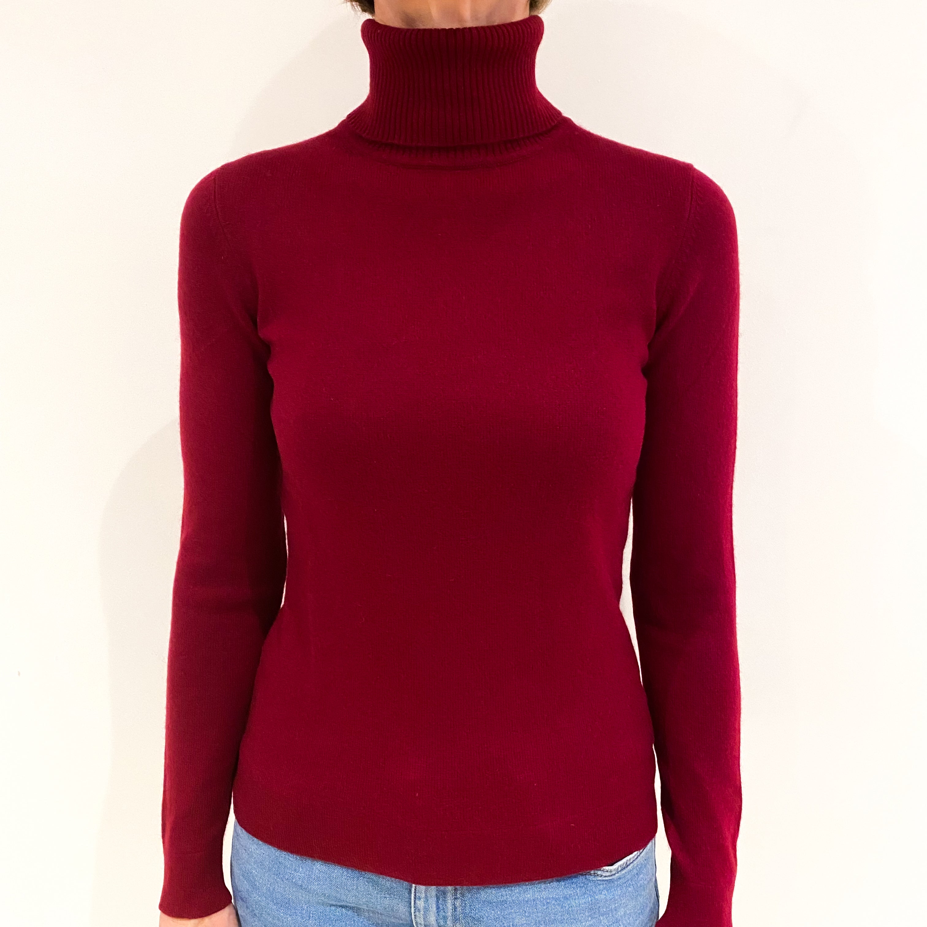 Burgundy Red Cashmere Polo Neck Jumper Small