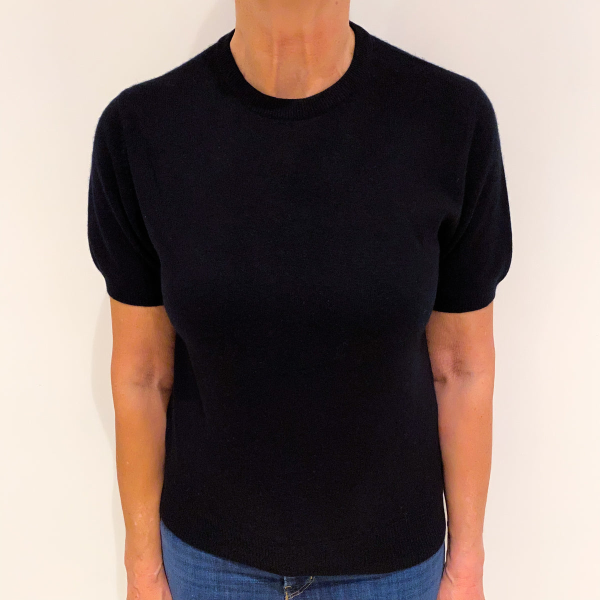 Black Cashmere Short Sleeved Crew Neck Jumper Medium