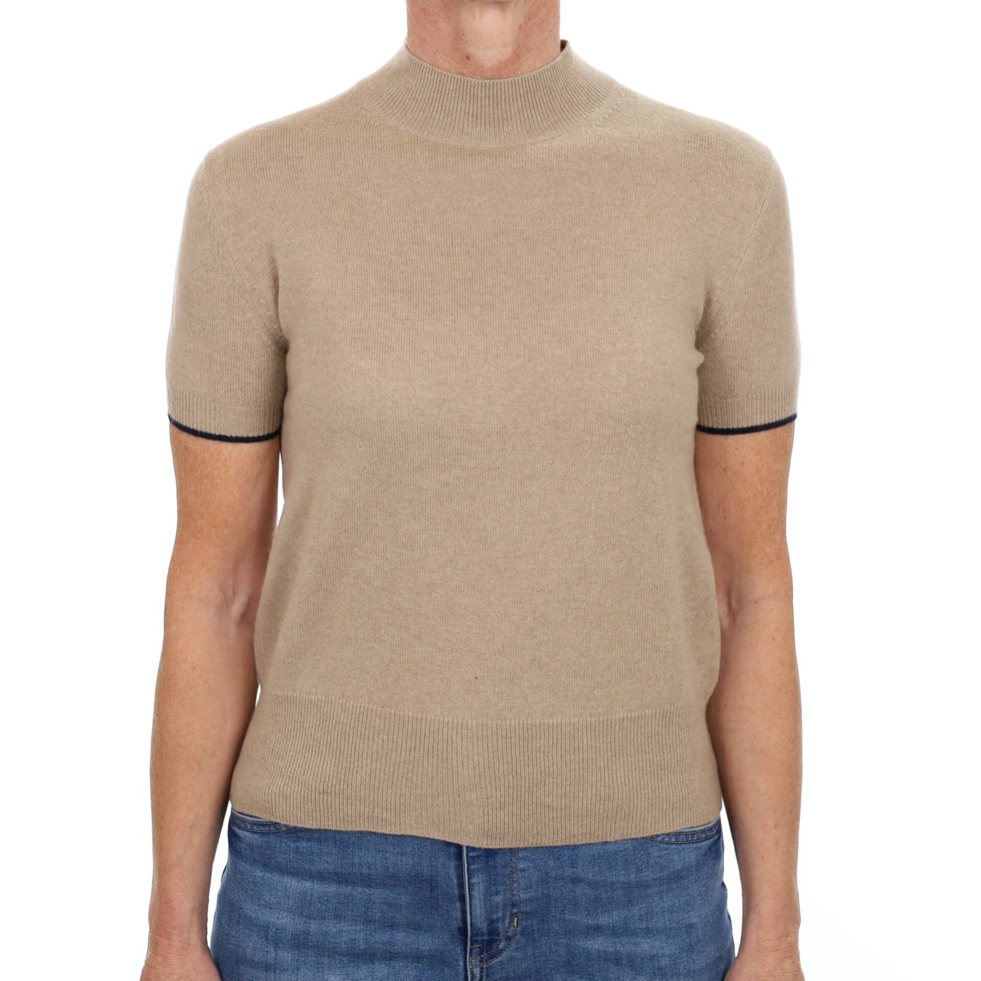Fawn Brown Cashmere Turtle Neck Short Sleeved Jumper Small