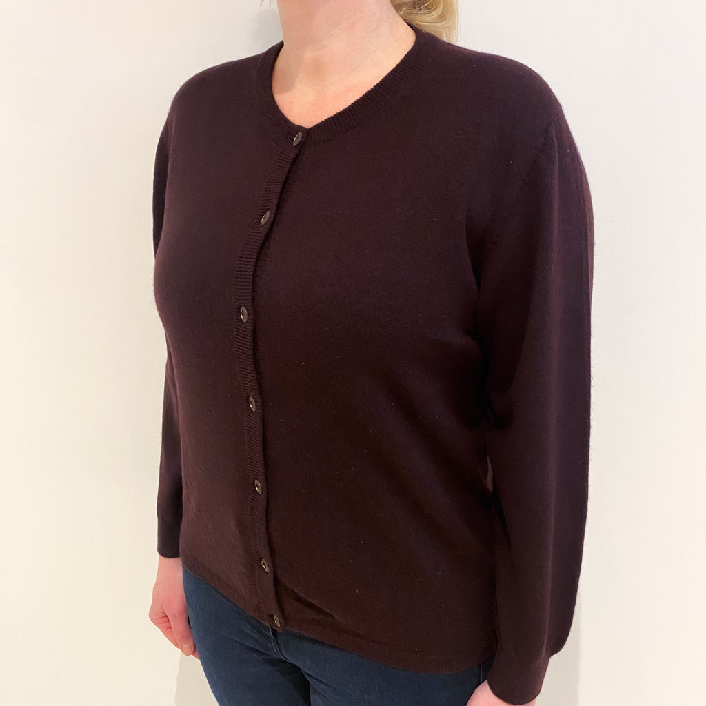 Dark Aubergine Purple Cashmere Crew Neck Cardigan Large