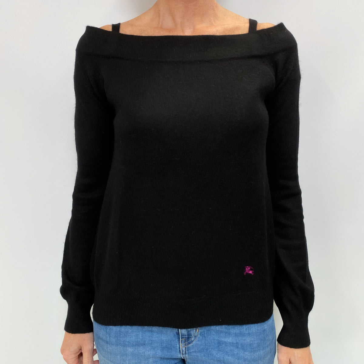 Burberry Black Cashmere Wide Slash Neck Jumper Small